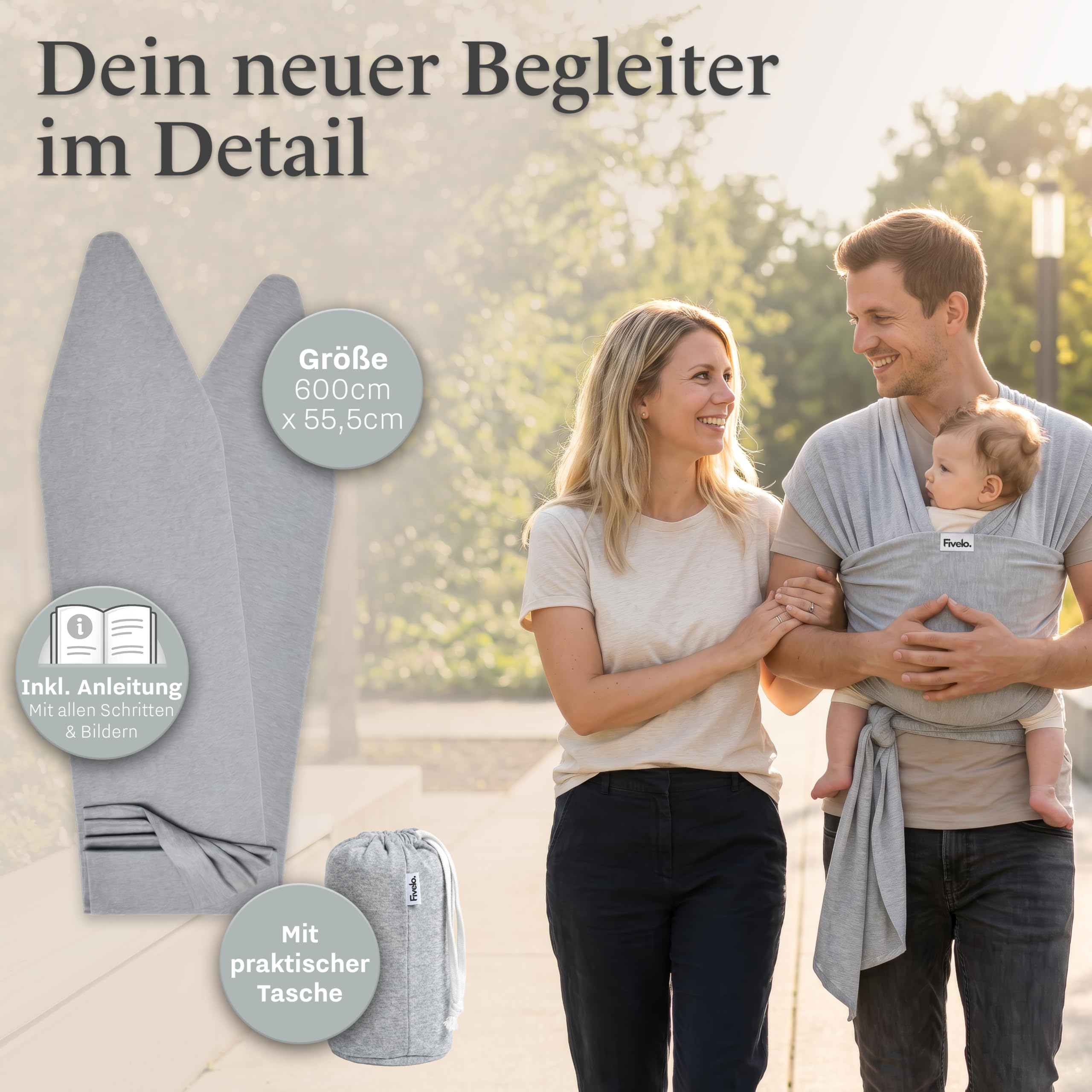 Babytragetuch, Tragetuch für Neugeborene und Baby aus 95% Baumwolle