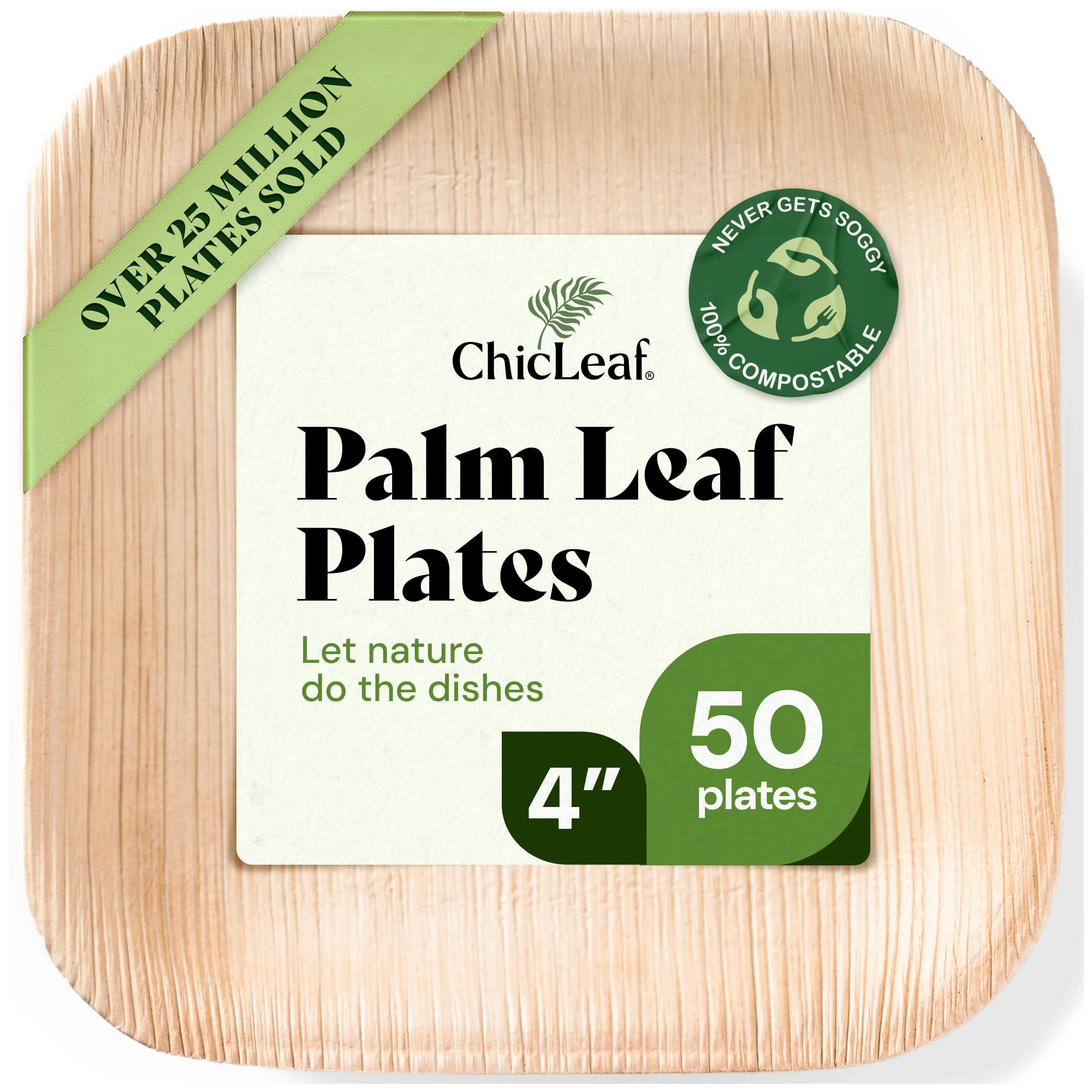 Chic Leaf Compostable Palm Leaf Plates & Cups Set - 10 In & 7 In Pack of 45, Natural - Biodegradable Tableware & Disposable Plates & Cups - Durable Bamboo Utensils