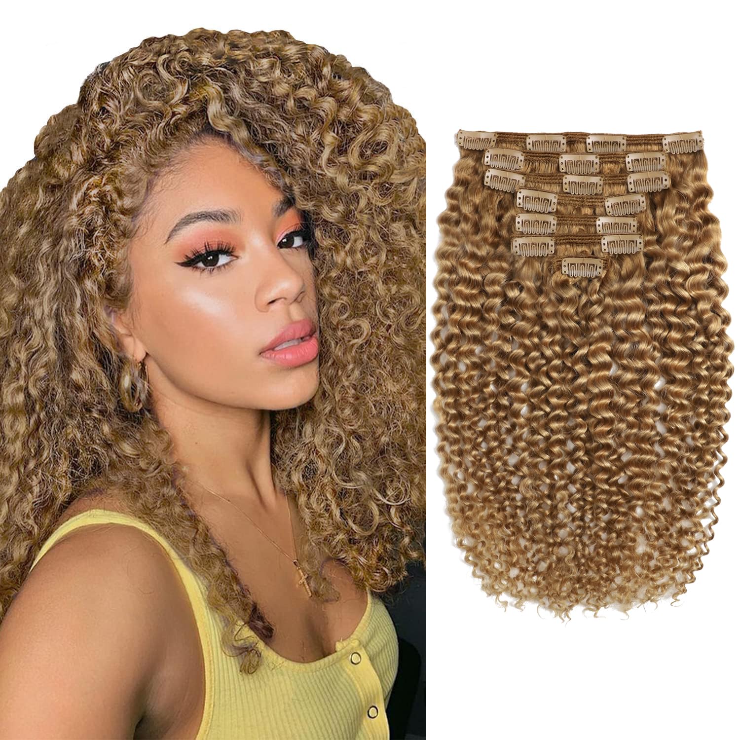 Lacer Jerry Curly Clip in Human Hair Extensions 3B 3C Curly Clip in Extensions Human Hair Strawberry Blonde 9A Grade Thick End Remy Human Hair for