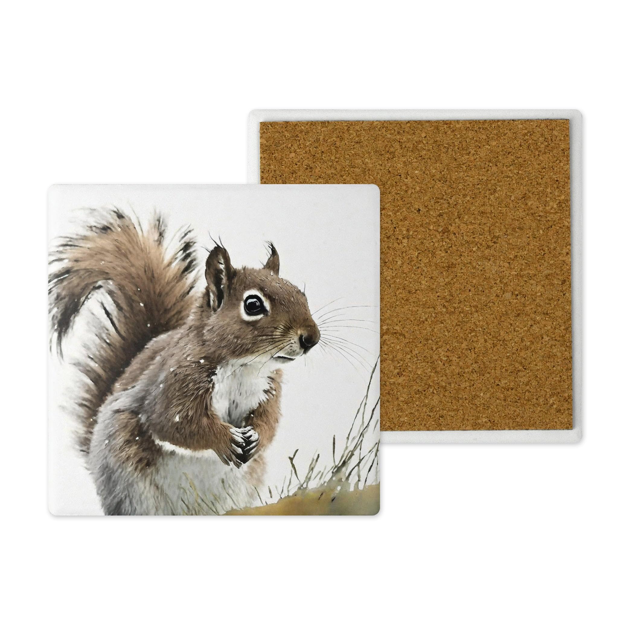 Noble & Page Squirrel Ceramic Coasters - Handprinted 10X10cm Countryside Critters Design - Popular Wildlife And Pets - Handmade In The Uk - Gift For Animal Lovers