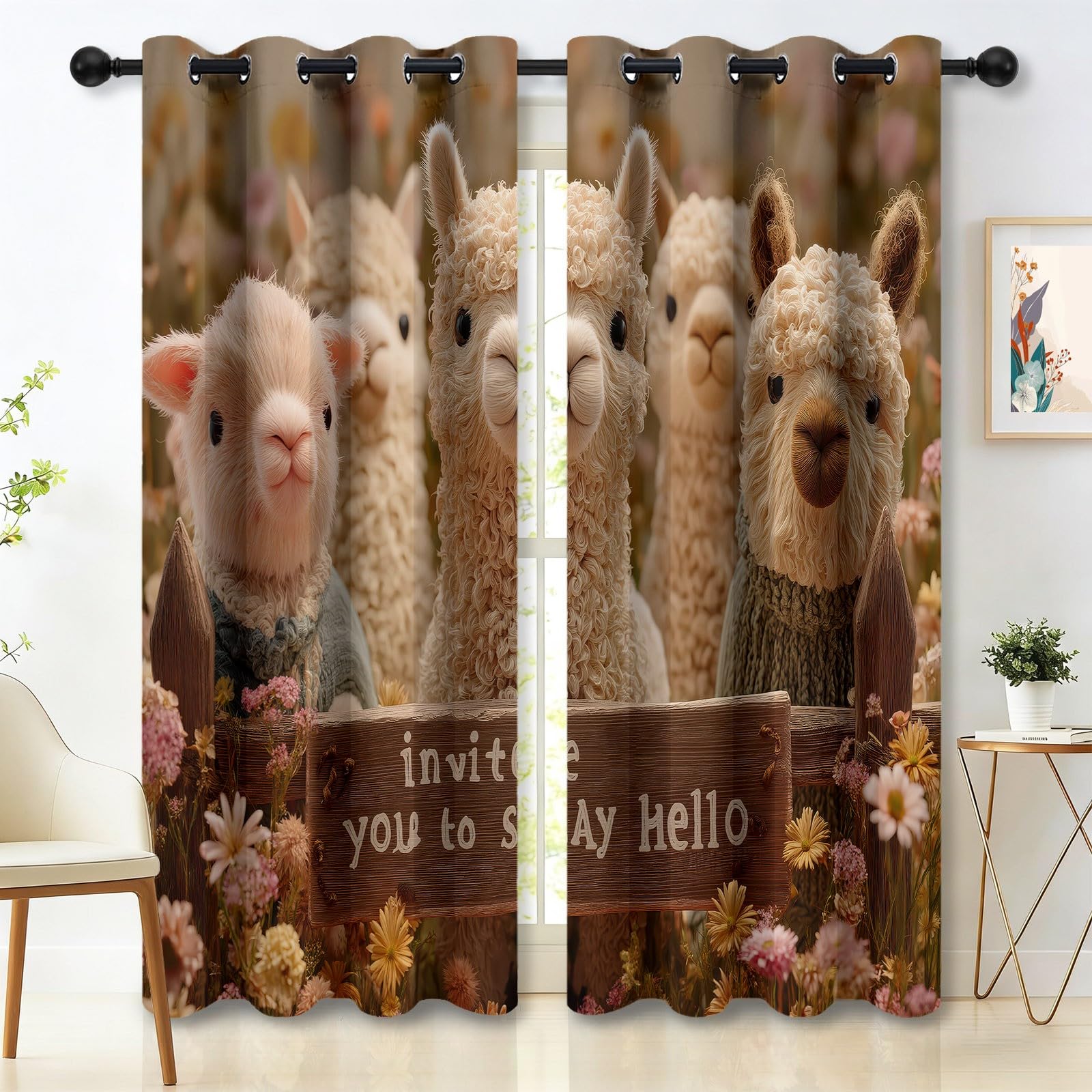 Rideaux Occultants en Crème avec Préhistorique Groupe Dinosaures, 75 L x 166 H cm Isolant Thermique à Œillets Qui Protège du Froid, Habillage de Fenêtre Design pour Chambre Salon, Bureau