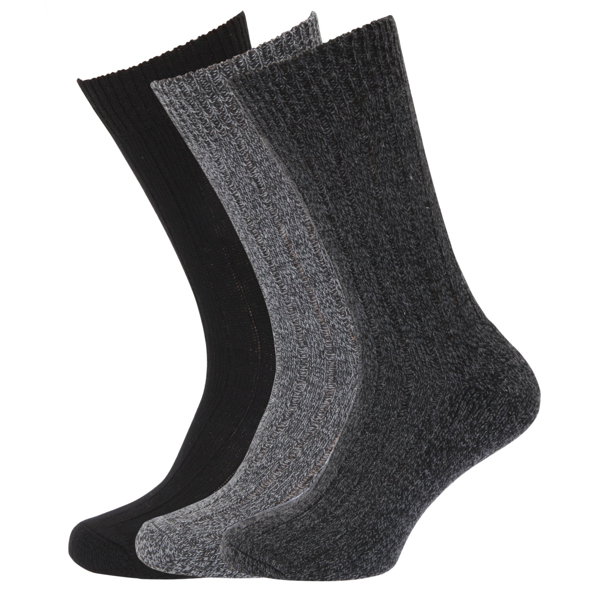 Mens Wool Blend Socks With Wool Padded Sole (Pack Of 3) (UK Shoe 6-11, EUR 39-45) (Black/Grey)