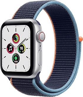 Apple Watch SE (GPS + Cellular, 40mm) - Silver Aluminium Case with Deep Navy Sport Loop