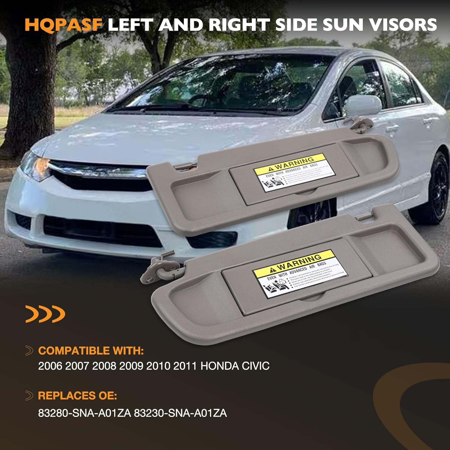 HQPASFY Sun Visor Compatible with 2006-2011 Honda Civic, Left Driver Side and Right Passenger Side Sunvisor Replaces# 83280-SNA-A01ZA 83230-SNA-A01ZA（ Atlas Gray）