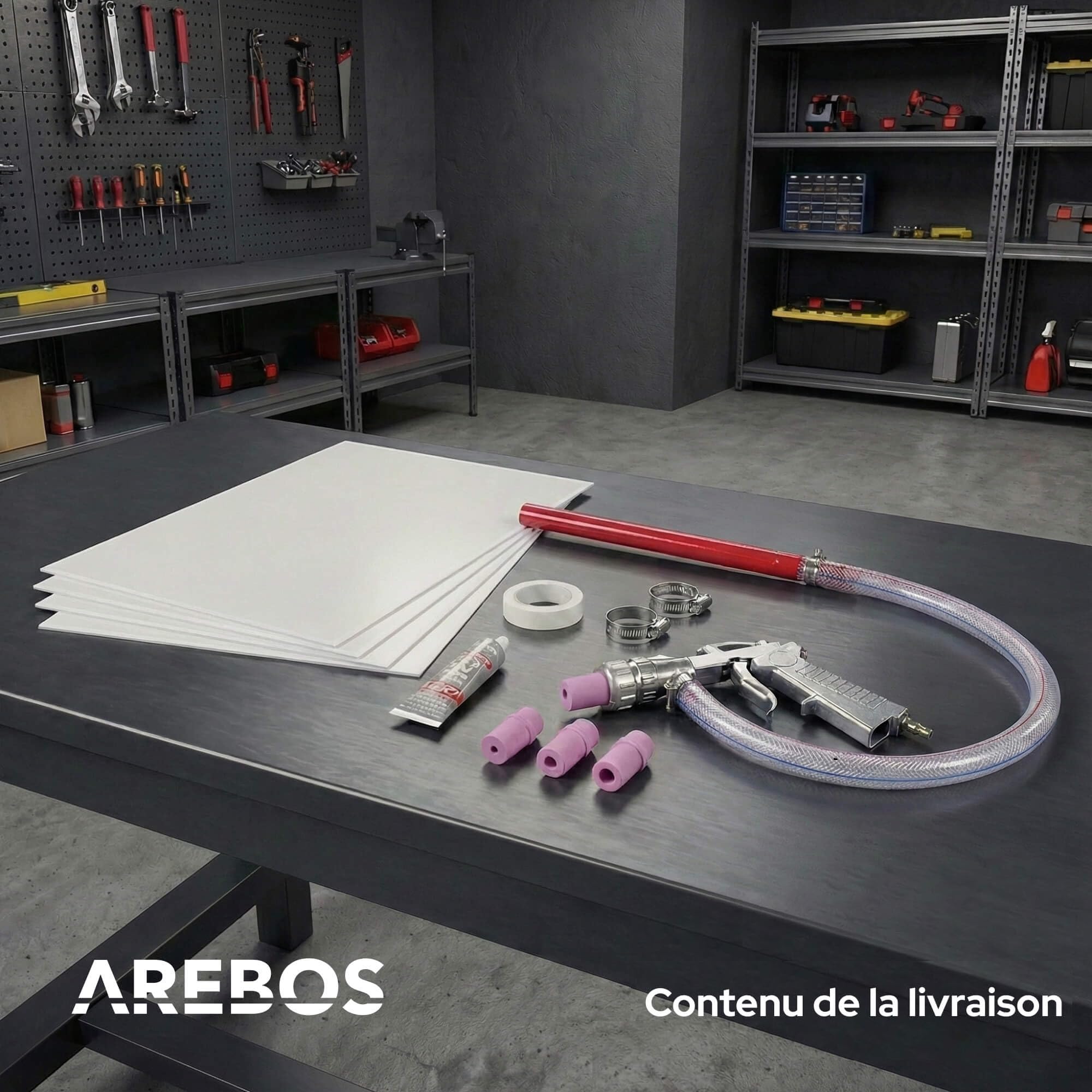 Arebos cabine de sablage 90 litres | y compris pistolet de sablage avec 4 buses en céramique | gants de travail | fenêtre de visualisation + 5 films de rechange