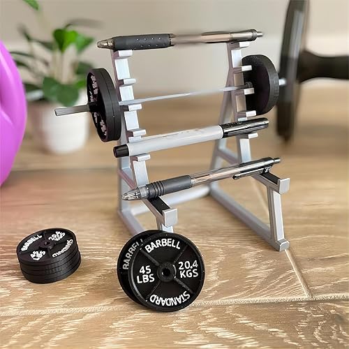 Miniatura 6 de Zerodis Divertido soporte para bolígrafo, soporte para bolígrafo para sentadillas, soporte de exhibición para bolígrafos con pesas y barras para