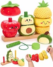 hahaland Juguetes Montessori 1 Años - Frutas Apilables con Cordón para Ensartar, Juego Educativo Sensorial para Motricidad Fina, Regalo Niño 1 2 3 Años