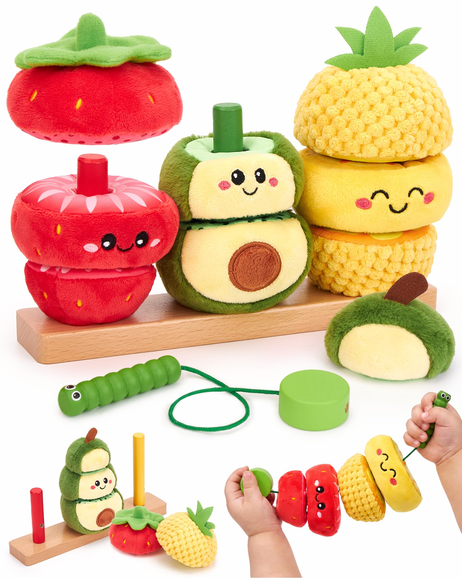 hahaland Juguetes Montessori 1 año - Frutas de Peluche Suaves y Apilables, Juego Educativo Niños 1 año Peluches Sensorial Regalo para Bebes 12 Meses + Global Recycled Standard Global Recycled Standard Global Recycled Standard