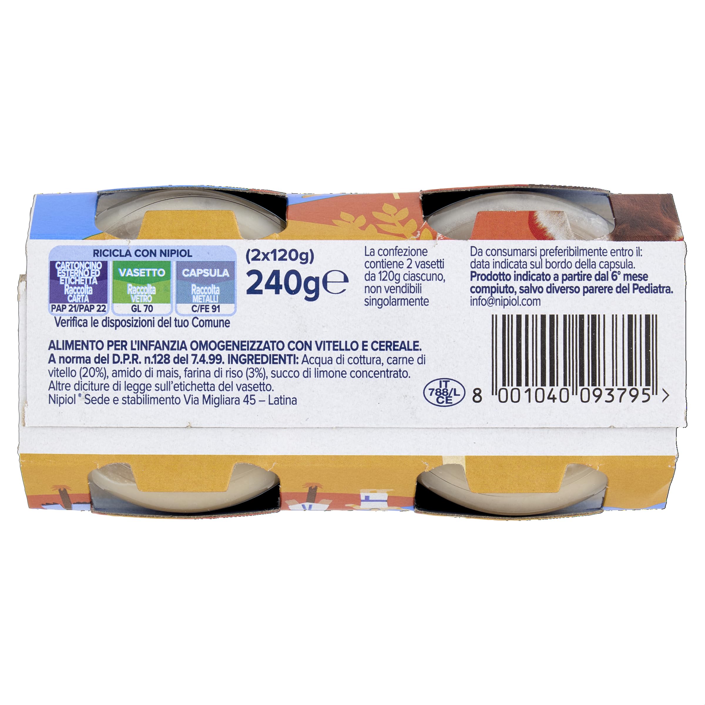Nipiol Omogeneizzato Vitello - 2x120 g, 12 Confezioni