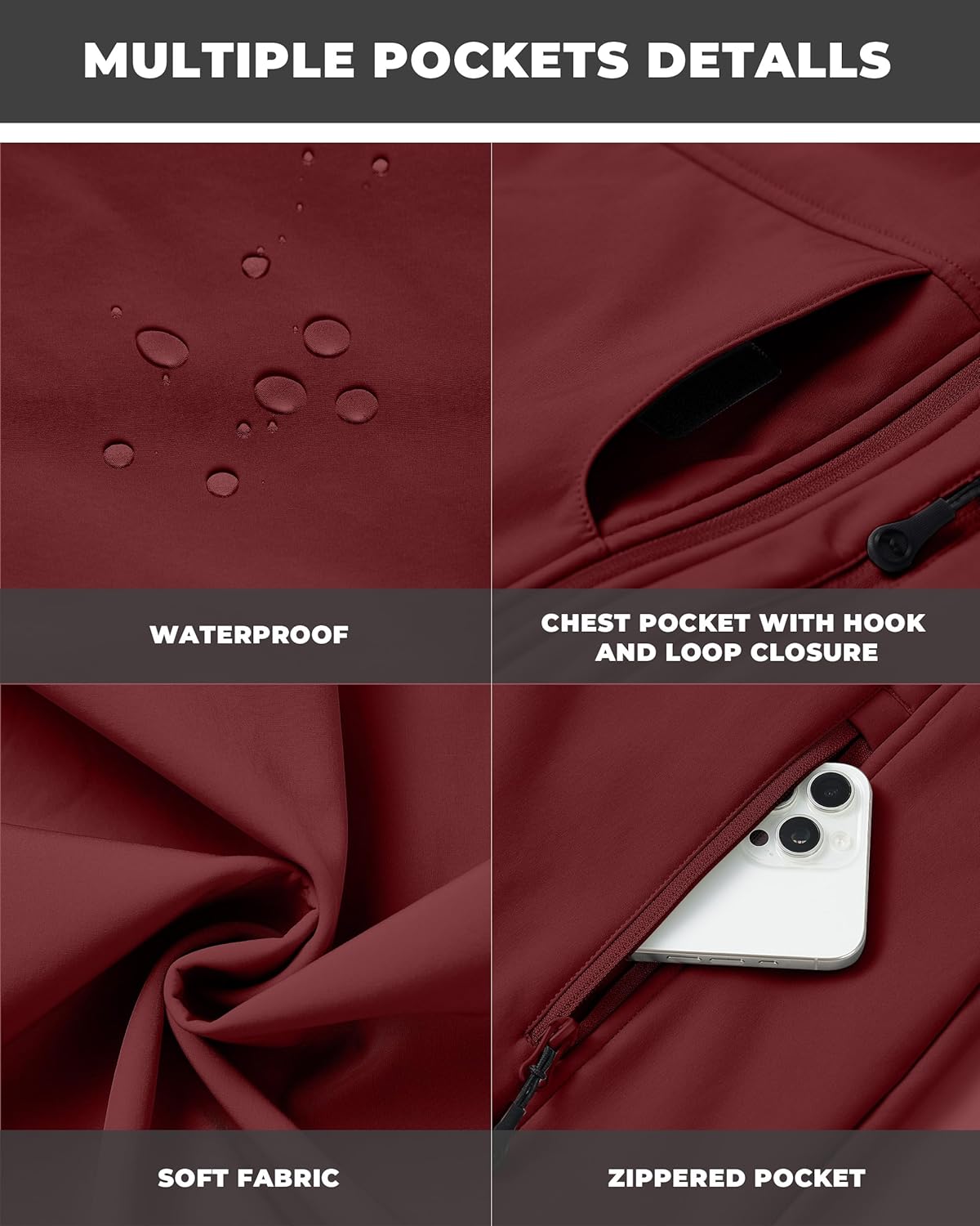 WULFUL Men's Lightweight Softshell Jacket Warm Fleece Lined Windbreaker Waterproof Rain Jacket for Winter Outdoor Hiking - Image 5