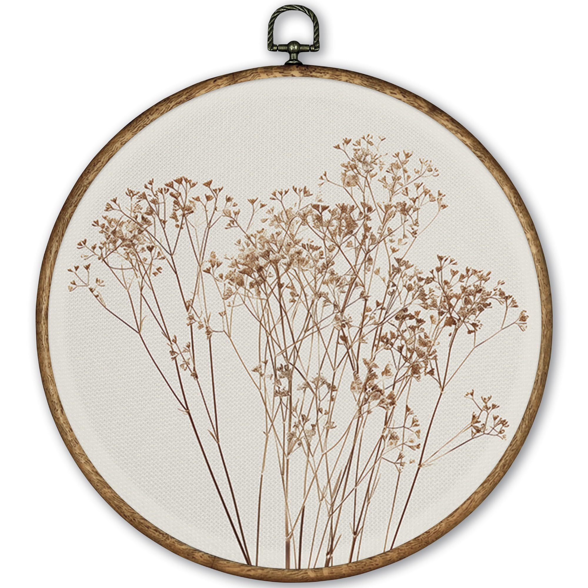 TLESKE Beige Fall Rustic Botanical Round Wall Art Decor Autumn Boho Wildflower Floral Framed Canvas Prints Artwork Neutral