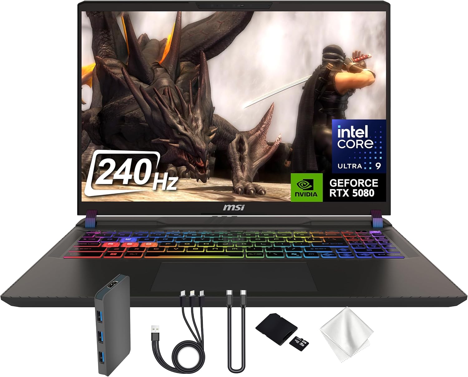 msi Vector 16 HX AI 16" QHD+ 240Hz Gaming Laptop, Intel Ultra 9 275HX, GeForce RTX 5080 16GB GDDR7, 16GB DDR5, 3TB Storage(2TB SSD&1TB Docking Station), Backlit Keyboard, Win 11 Pro, Gray