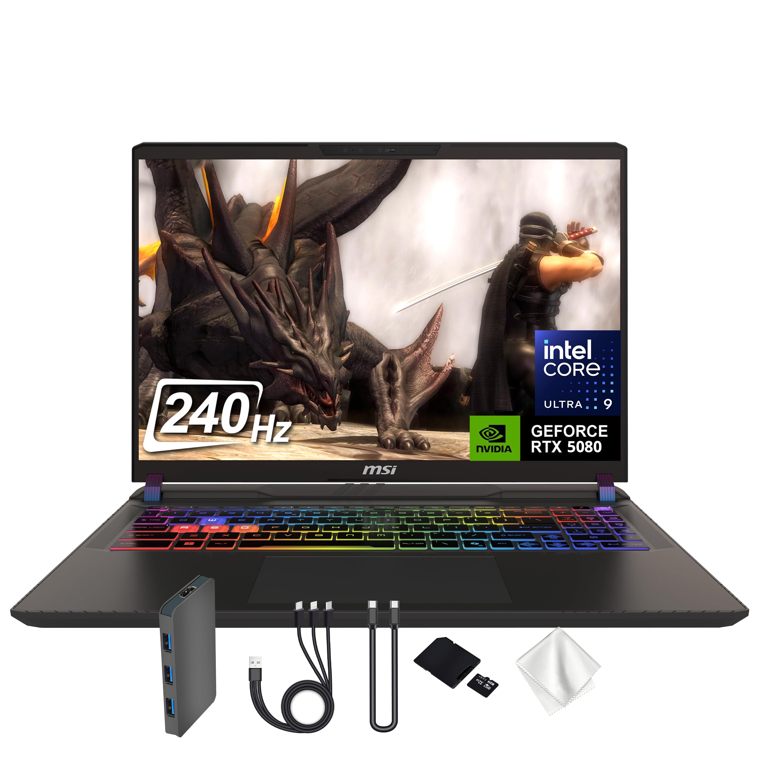 msi Vector 16 HX AI 16" QHD+ 240Hz Gaming Laptop, Intel Ultra 9 275HX, GeForce RTX 5080 16GB GDDR7, 64GB DDR5, 5TB Storage (4TB SSD&1TB Docking