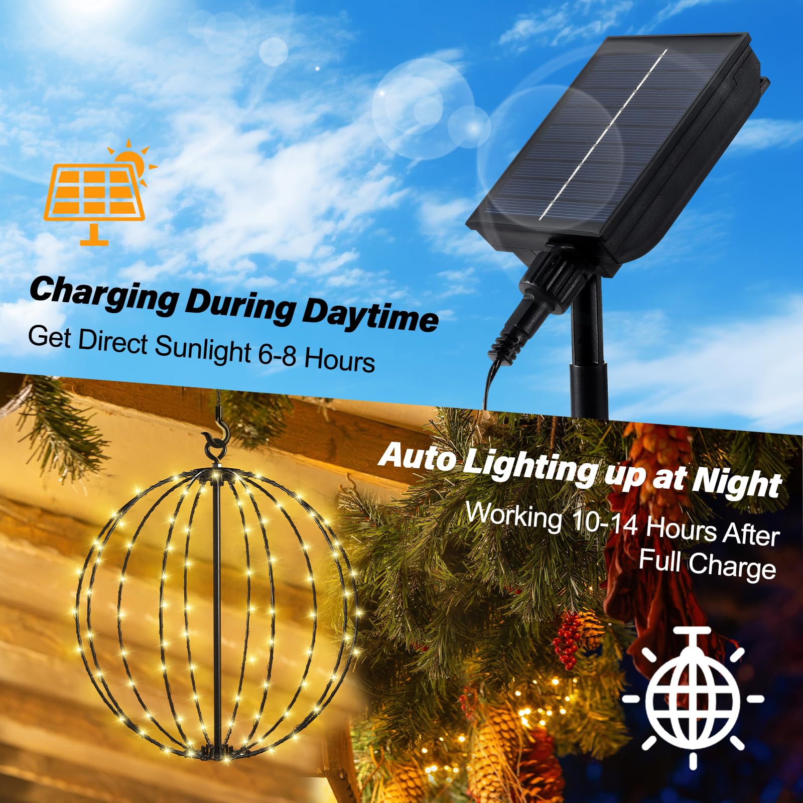 Luz Solar Exterior Jardin Decorativa, JIMACRO 30cm Grandes Farolillos Solares Exterior Jardin Metal 120 LEDs 8 Modos Luces de Hadas Impermeables Guirnaldas Luces Decorativa Navideña