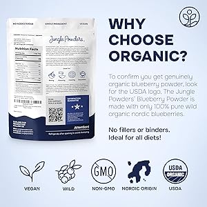 Wild Blueberry Powder Organic 5 Ounce Bag USDA Certified & 3rd Party Lab Tested - Antioxidant Rich Smoothies Freeze Dried Blueberries Organic Blueberry Extract for Baking From Whole Dried Blueberries