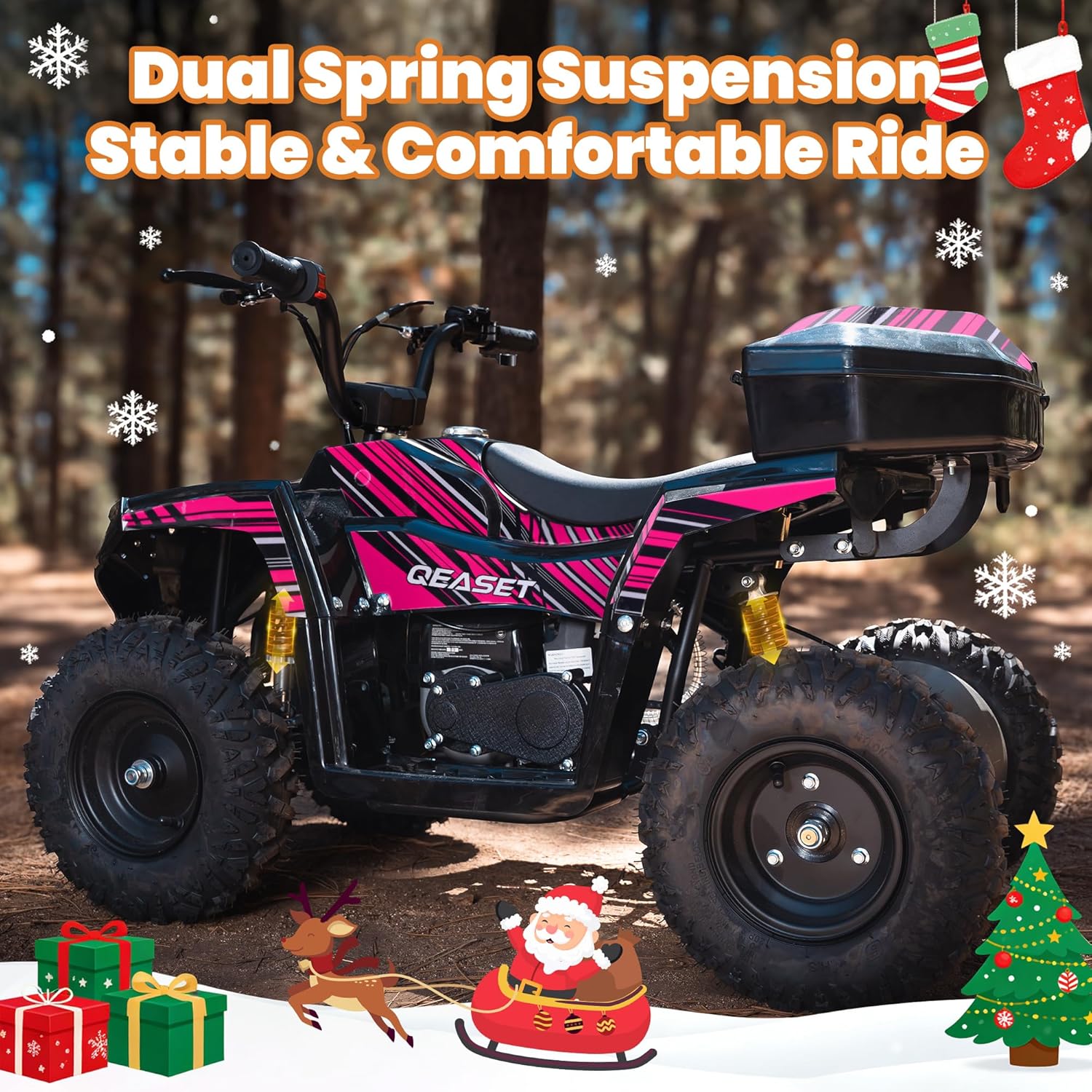 40CC 4-Stroke 4 Wheeler for Kids 13+, Kids 4 Wheeler 165 lbs Max,15.5 MPH Max Gas Powered UTV with Parental Speed Control,Four Wheelers,Off-Road Mini Dirt Bike and Storage Box (Pink)