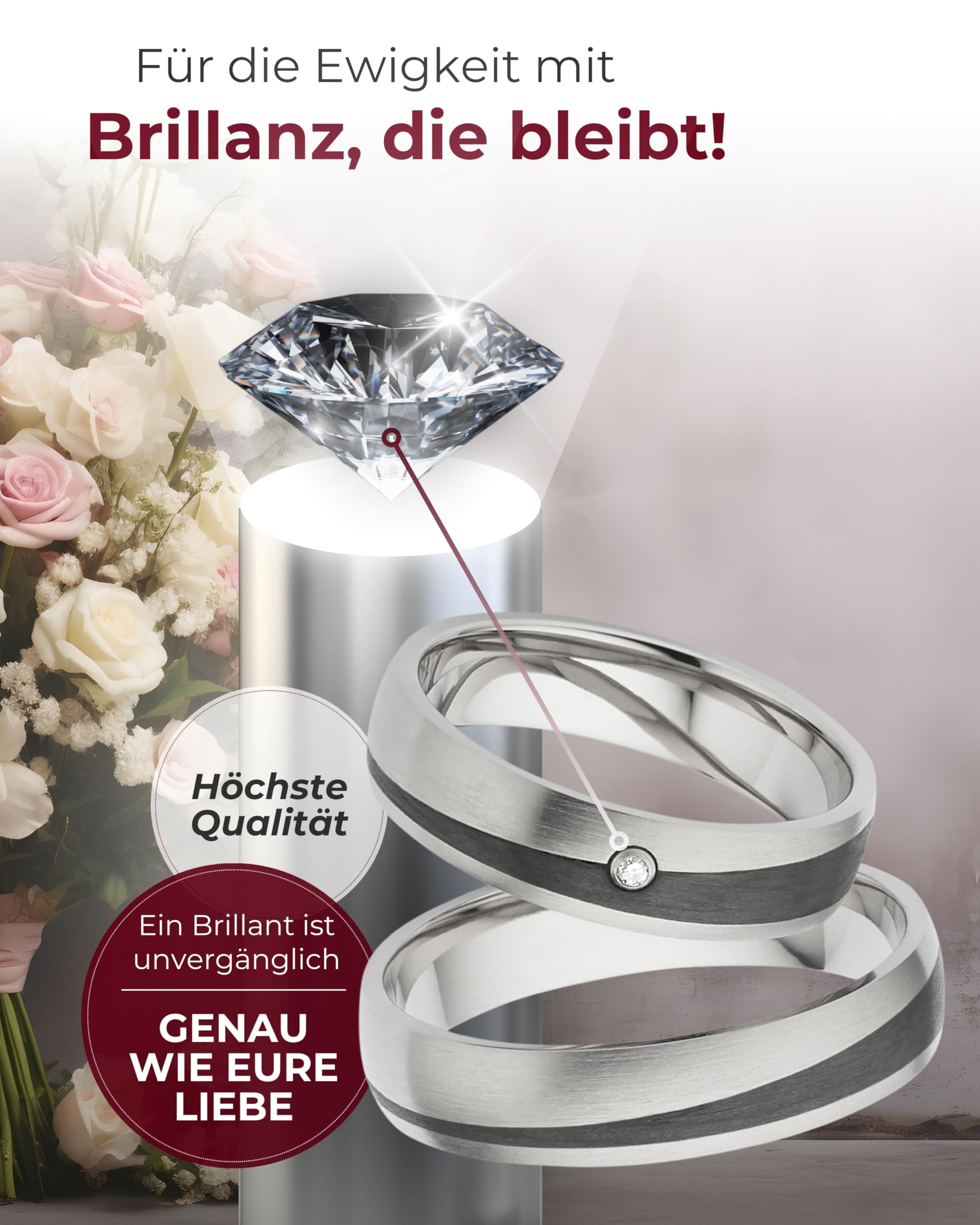 123traumringe Eheringe in Carbon & Titan I Partnerringe mit Brillant & Etui I Gravierbare Eheringe mit Ringgröße 50-70 mm I Hochwertige Verlobungsringe in 5 mm Breite & 1,7 mm Stärke I P8