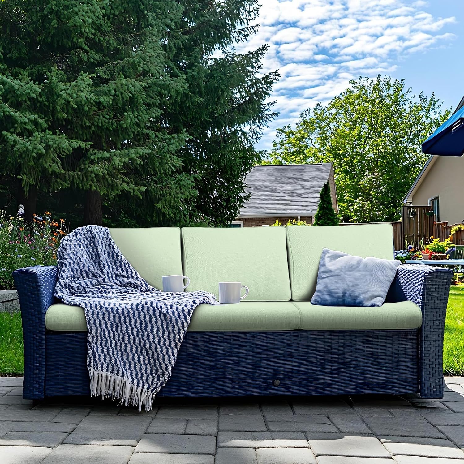 22x24 Inch Outdoor Seat Cushions 4" Thick, High Density Foam Patio Deep Back Chair Cushions, Water Repellent Replacement Cushions with Removable Cover for Patio Sofa Bench Swing, Light Green
