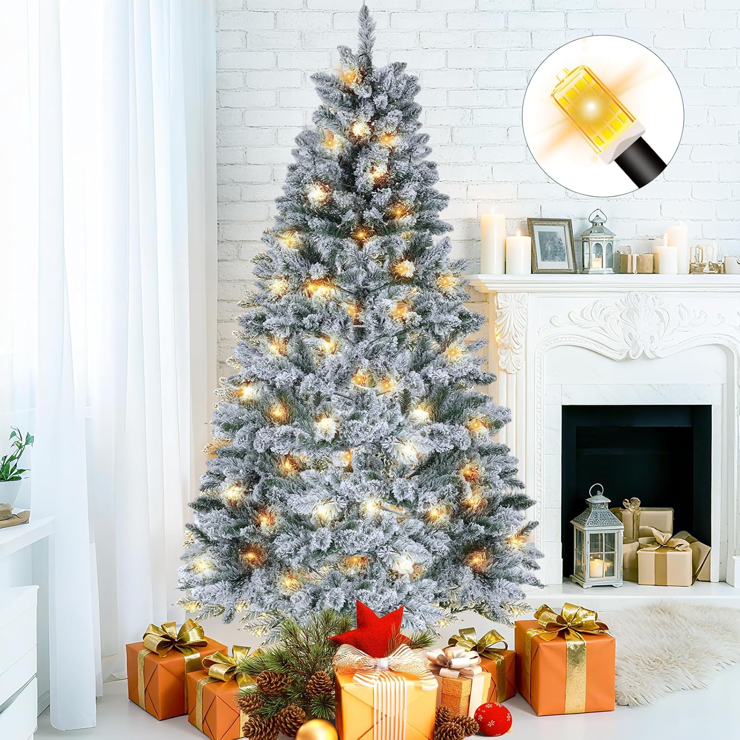 6ft Half Prelit Christmas Tree, Artificial Xmas Trees with 190 Warm White Lights & 453 Branch, Hinged Stall, Metal Stand for Indoor Home Holiday Decor