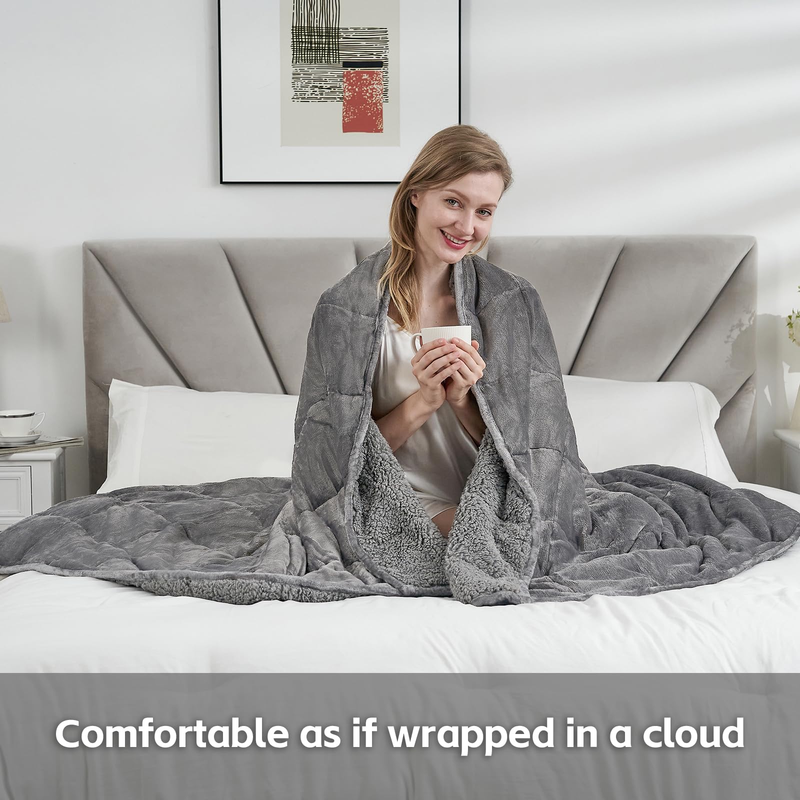 Yurhap Soft Sherpa Weighted Blanket for Adults, Cozy Fleece and Sherpa Weighted Blankets Queen Size for All Seasons (60"x80", Grey)