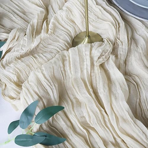 Miniatura 9 de WIGER Paquete de 5 caminos de mesa de gasa beige de 10 pies de 35 x 120 pulgadas de largo, manteles de tela de gasa bohemia para decoración de mesa
