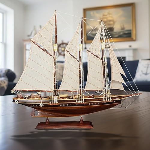 Miniatura 5 de Atlantic Yacht modelo de madera de barco de 24 pulgadas, estanque, yate, velero, modelo de madera americana, barco, artesanía, hogar, sala de estar,