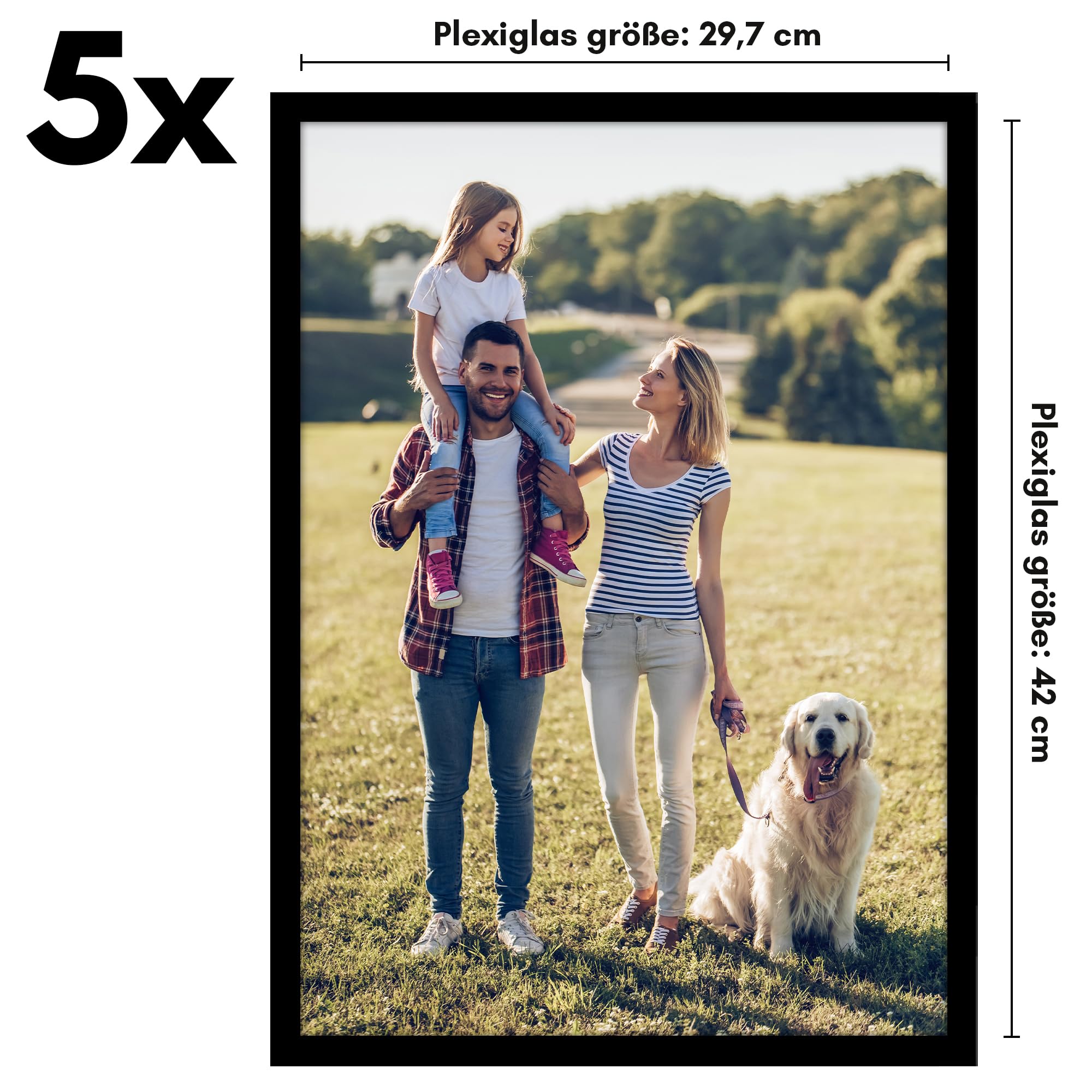 Americanflat Din A3 Bilderrahmen Set (5er Pack) - schmaler Fotorahmen mit poliertem Plexi-Scheibe - integrierte Aufhängung für Hoch- und Querformat - Schwarz