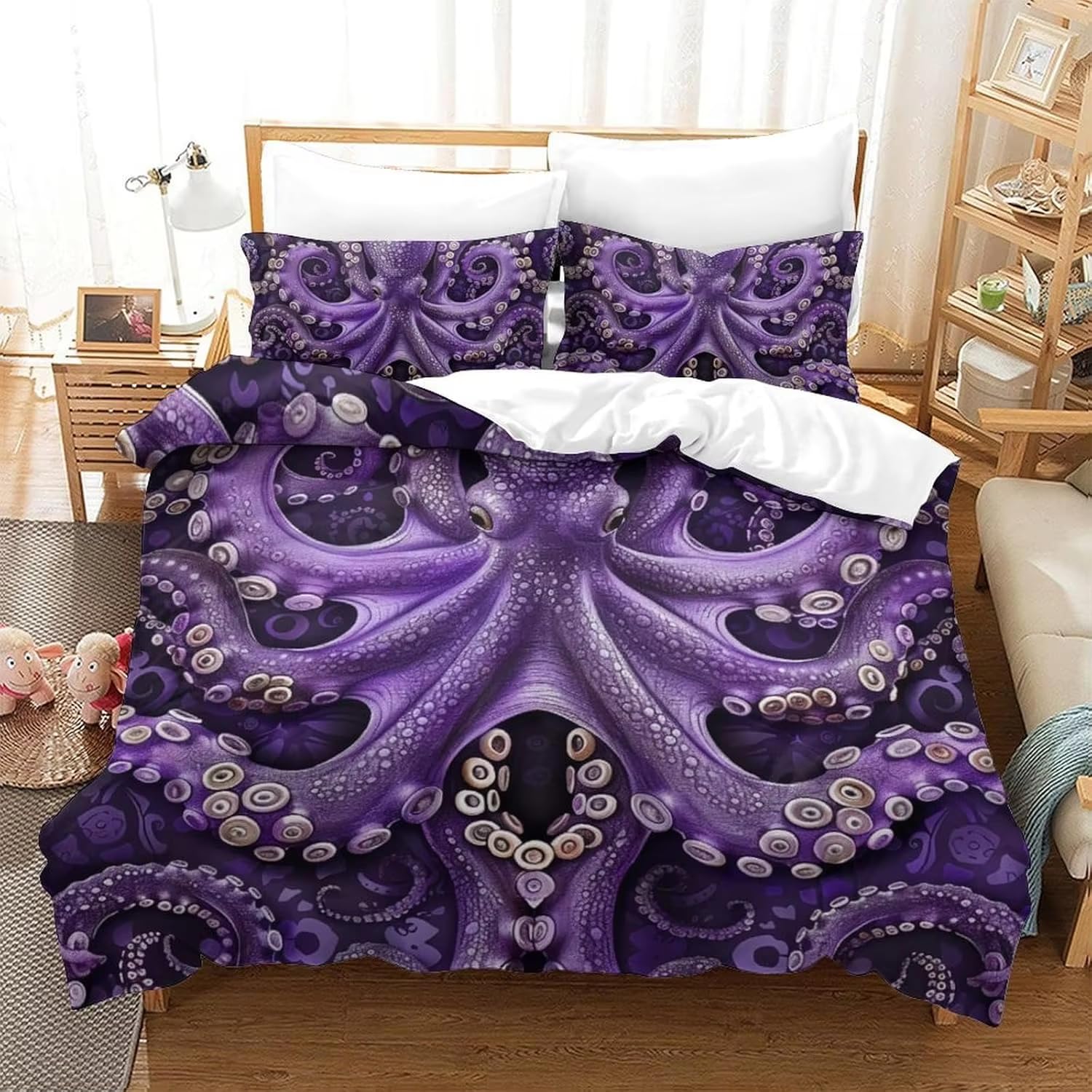 NDXRWDZR Double Duvet Cover Set Octopus Duvet Cover with Zipper Closure Bedding for Aldults Kids Soft Hypoallergenic Microfiber Quilt Cover 200x200 cm + 2 Pillowcases 50x75 cm