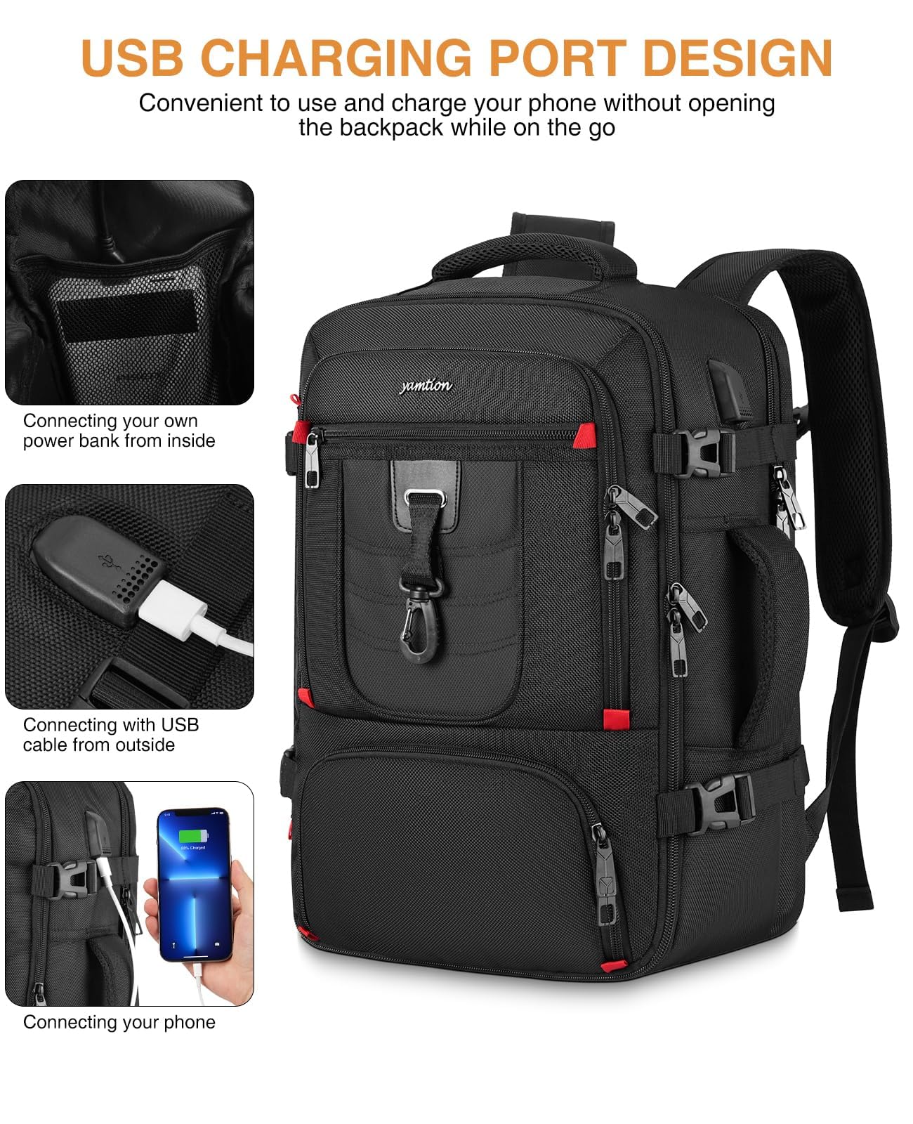 YAMTION Zaino da viaggio, zaino per computer portatile con porta di ricarica USB, per uomini e donne