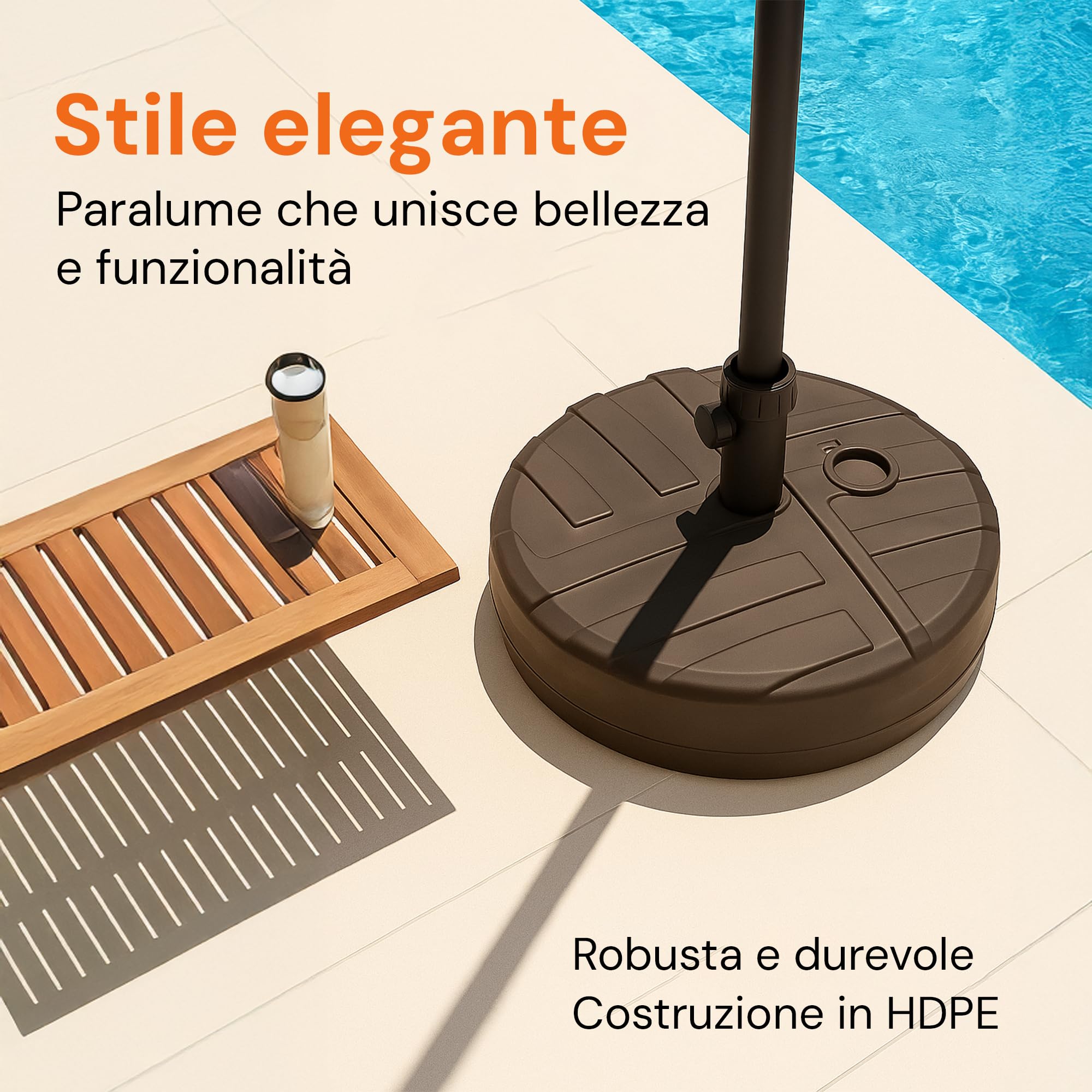 GARDENIX Base per ombrellone, Rotondo, Bianco, Effetto Rattan, in plastica, riempibile con Sabbia, Acqua, Ghiaia in Giardino, Spiaggia, terrazzo, portaombrelli