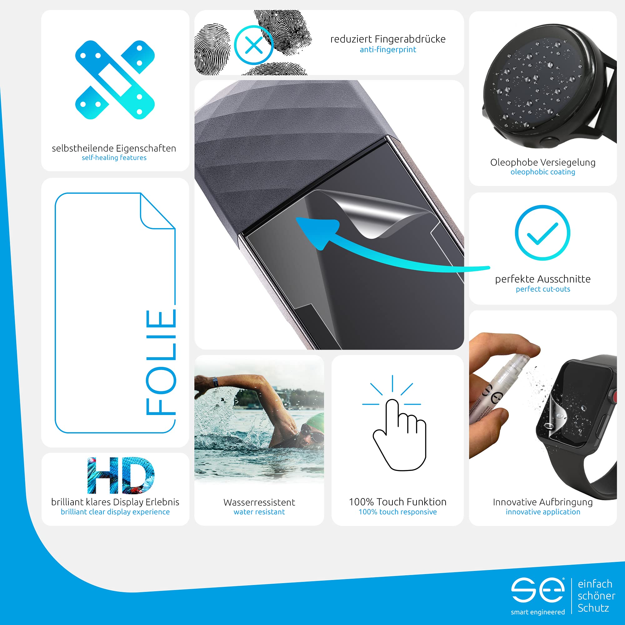 4x Se® 3D Schutzfolie Entspiegelt Für Fitbit Sense – Kratzfest, Blasenfrei, Made In Germany