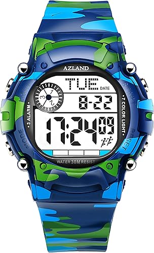 AZLAND Reloj de pulsera para niños y niñas, con 3 múltiples alarmas, Digital