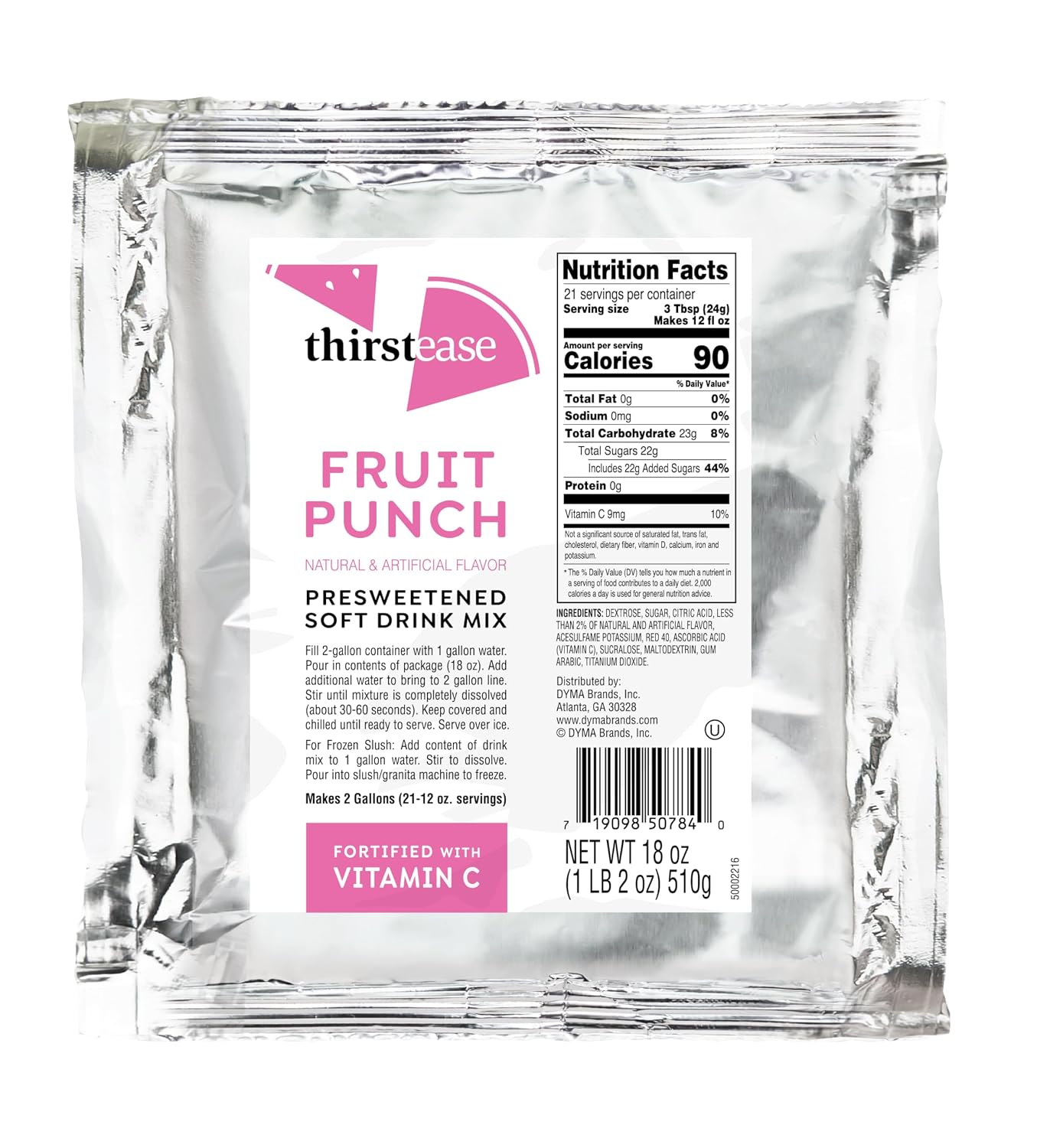 Diamond Crystal Thirst Ease Fruit Punch Drink Mix, Bulk Powdered Beverage Mix, Caffeine Free, Fortified with Vitamin C, 18 Ounce Pouches, 12-Count Case