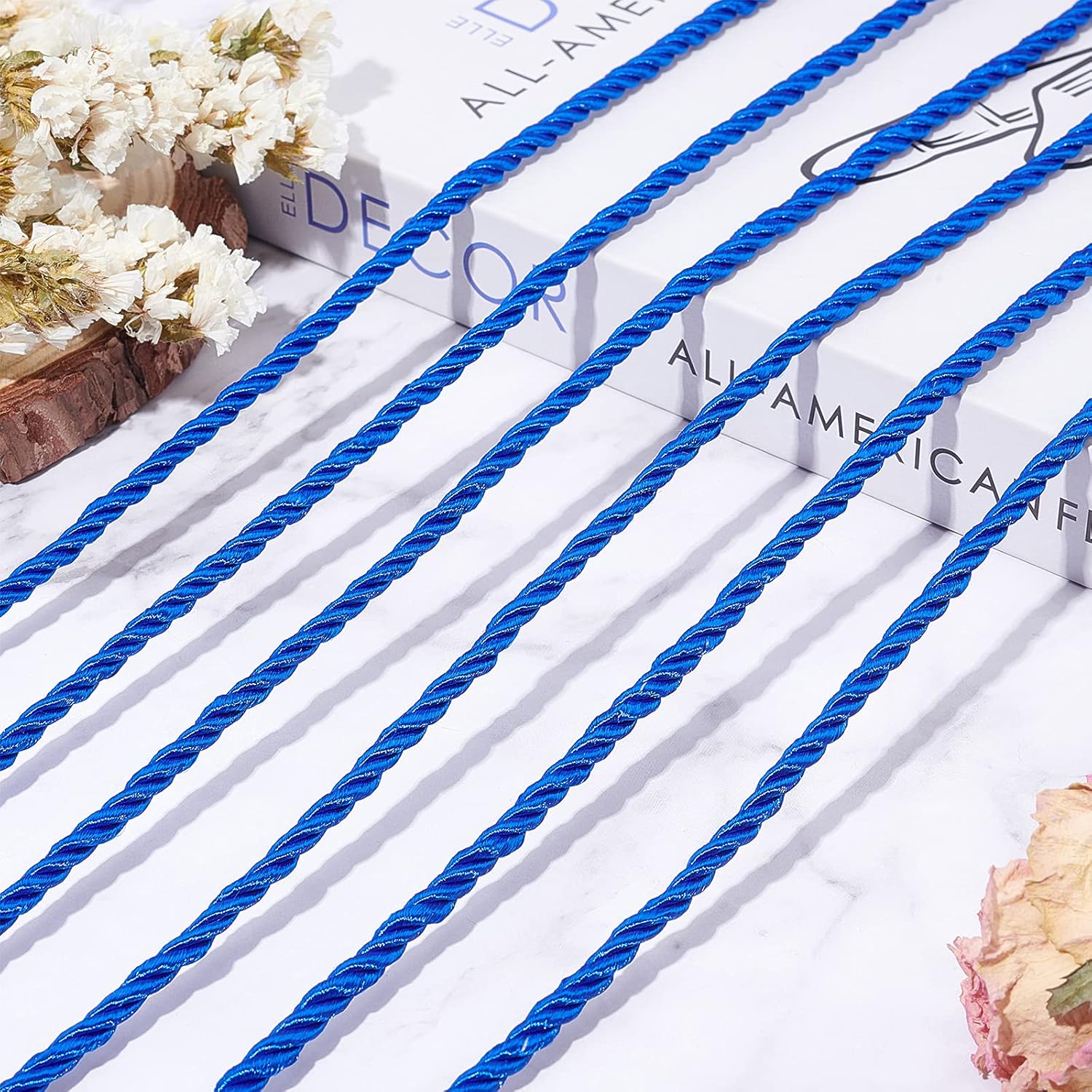 PH PandaHall 5mm Decorative Twisted Rope Blue Polyester Twine Cord Rope String Thread Shiny Cord Choker Thread for Curtain Tieback Gift Bags Ropes Handles Handbag Handles DIY Craft Making - Image 4