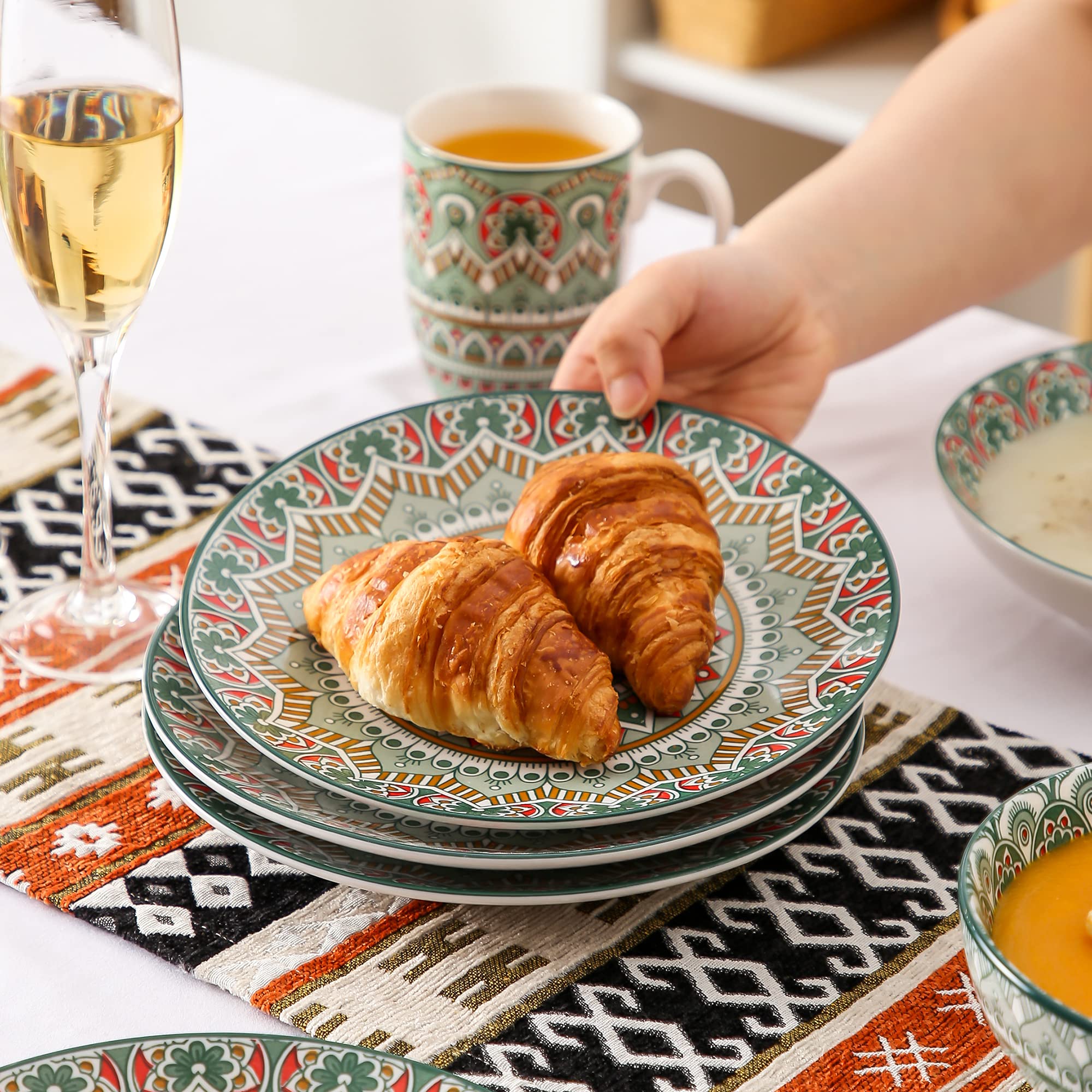 Tafelservice Kuchenteller, vancasso Dessertteller Porzellan, 12 teiliges Kuchenteller Set, MANDALA Serie Ø 21,2 cm Flachteller für Frühstück, böhmischer Stil