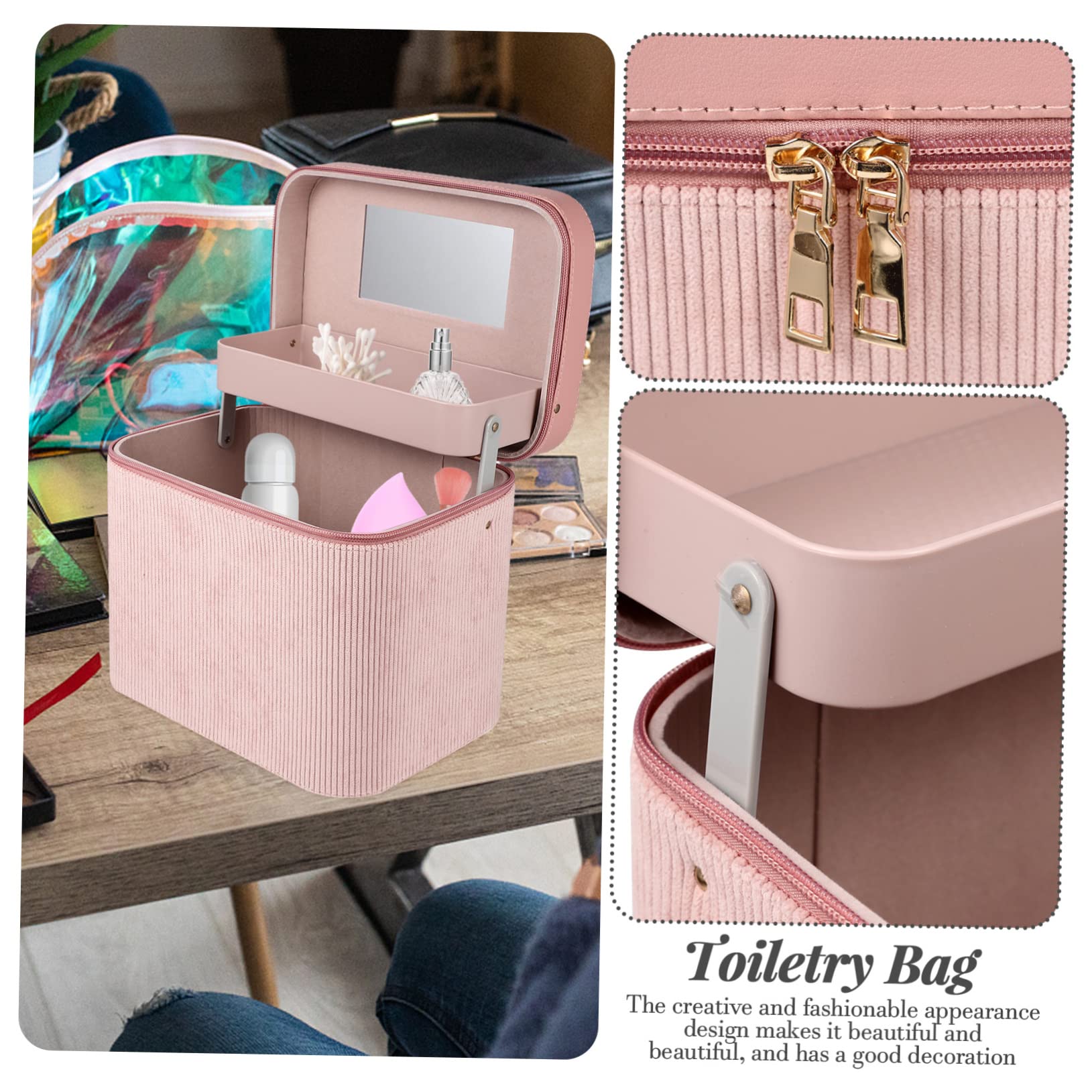 Tragbarer Rosa Spiegel Zweilagiger mit Kosmetikkoffer für Damen