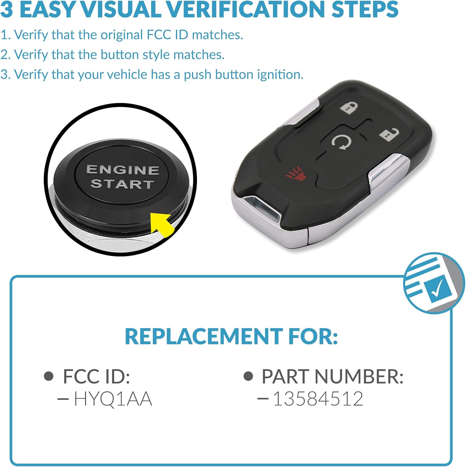 Keyless2Go Replacement for 4 Button Proximity Smart Key for GMC HYQ1AA 13584512