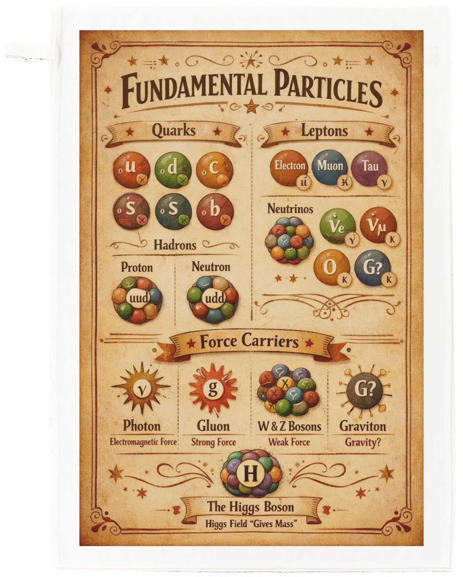 Half a Donkey Fundamental Particles Tea Towel – Physics Science Chart Cotton Kitchen Towel