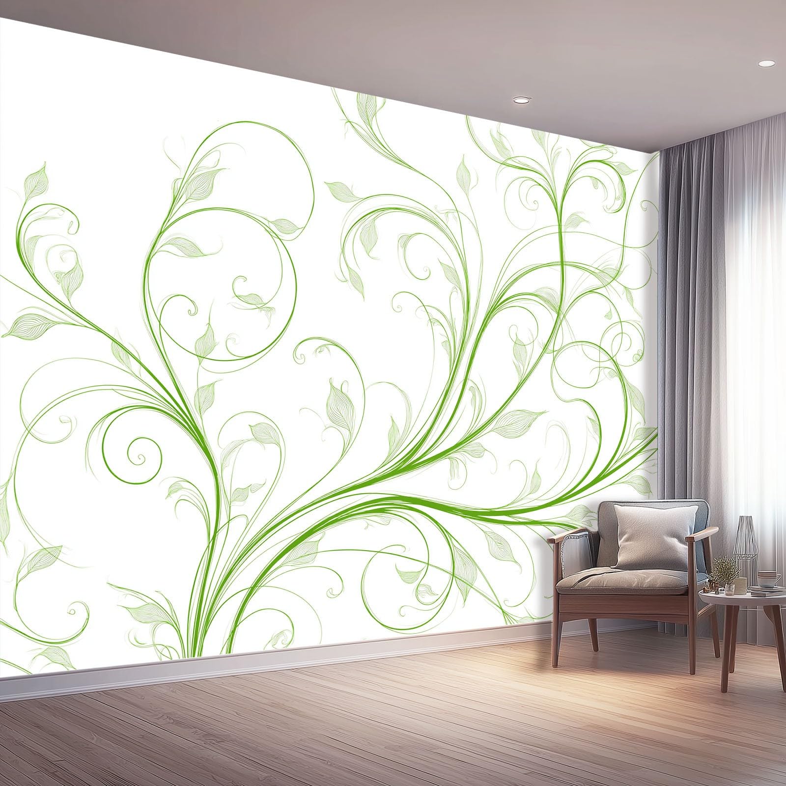 Tapeta wirujące linie 400 x 280 cm, styl abstrakcyjny plakat fototapeta tapeta dekoracja ścienna salon sypialnia pokój dziecięcy, zielony