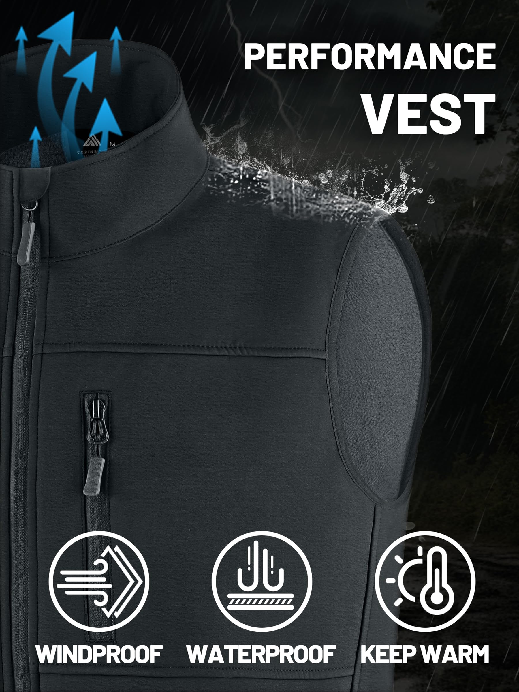 Gilet da golf da uomo, impermeabile, foderato in pile, giacca softshell antivento, senza maniche, leggera