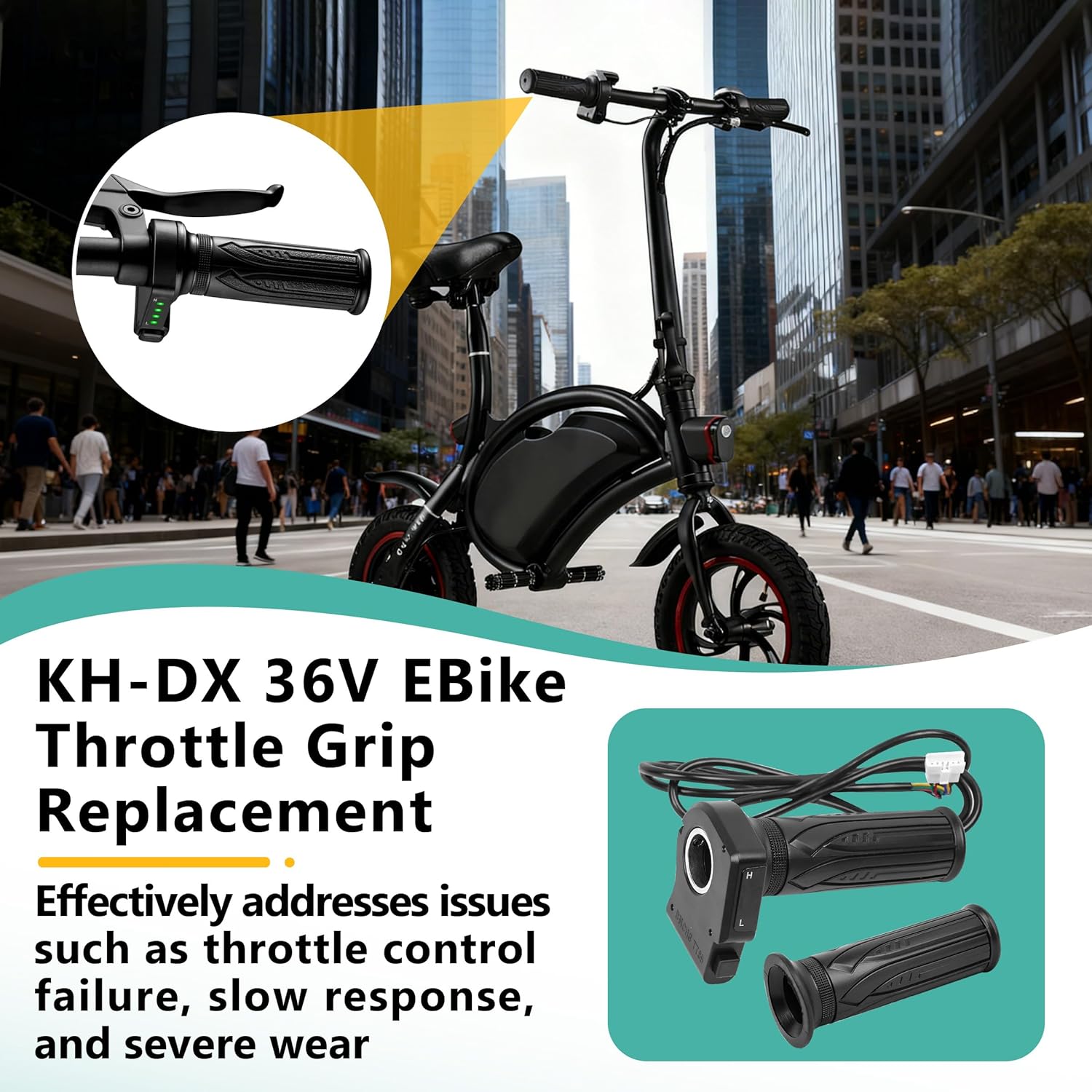 KH-DX 36V EBike Throttle Grip Replacement, w/LCD Voltage Display & Cruise Control, Compatible with Jetson Bolt Pro/Atlas/JX10/Haze, DYU D3F/D2F/C3/C4, Ancheer Electric Bike and Scooter