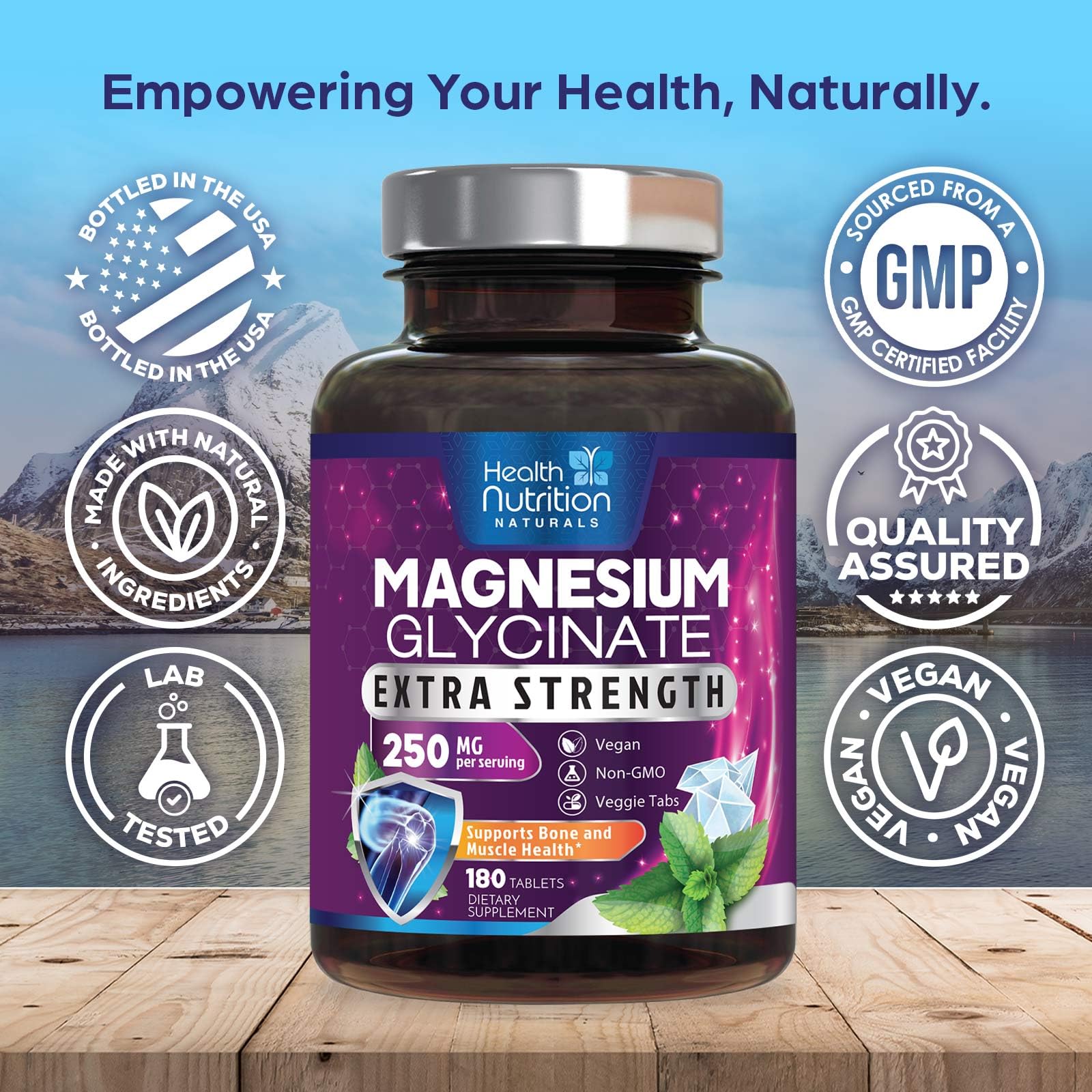 Magnesium Glycinate 250mg Per Serving - 100% Chelated Magnesium for Max Absorption - Sleep Support, Muscle, Nerves, Bone & Heart Health Support Supplement, Vegan - Bottled in the USA - 180 Tablets — Amazon image 4