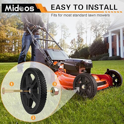 Miniatura 4 de Midcos Ruedas de cortacésped de 12 pulgadas, ruedas de plástico para cortacésped, juego de 2 ruedas para cortacéspedes de empuje, incluye tornillos,