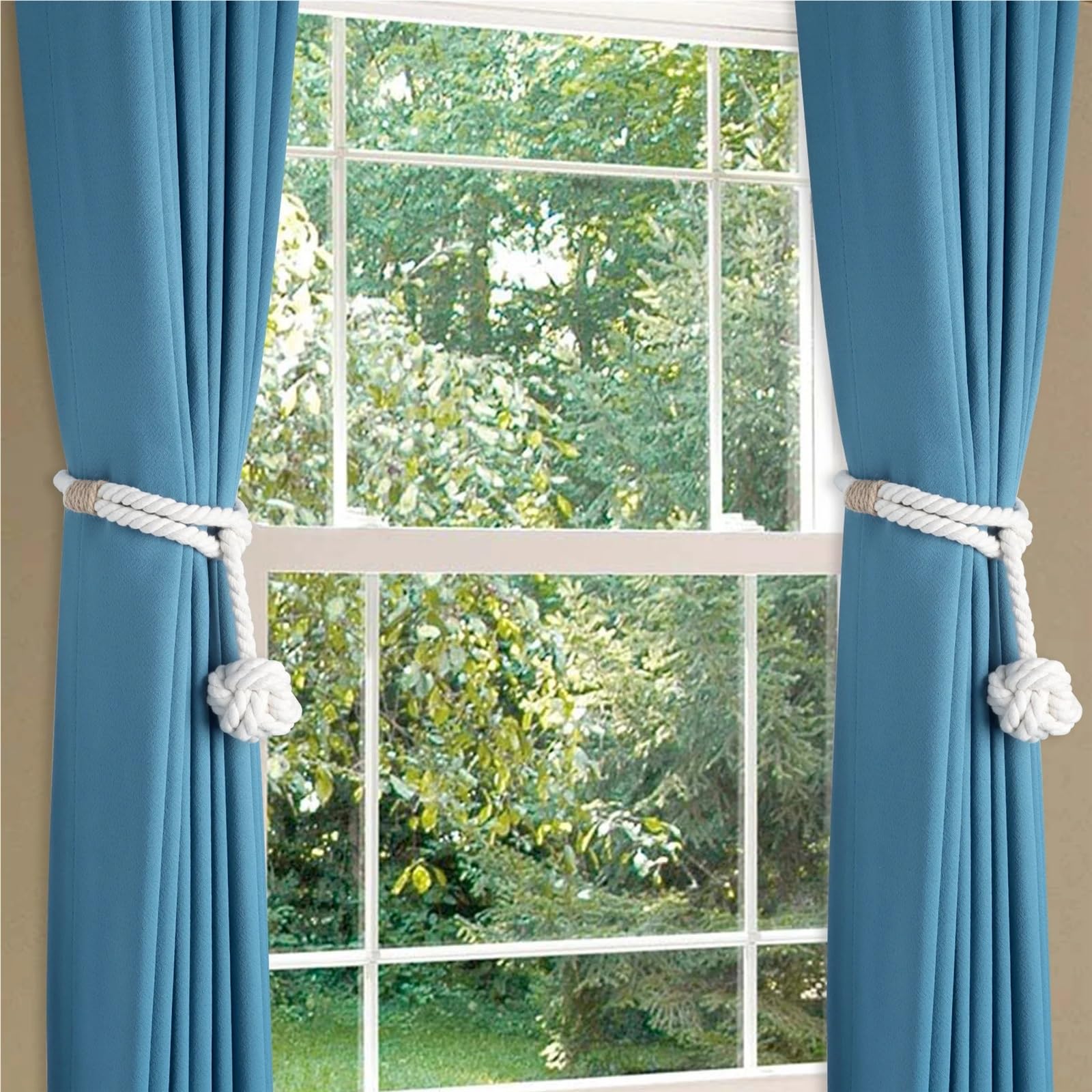 Alzapaños De Cortina Trenzados 3 Pares de Hermosos alzapaños de Yute Suave for Cortinas, Hechos a Mano, Decorativos.(Khaki)