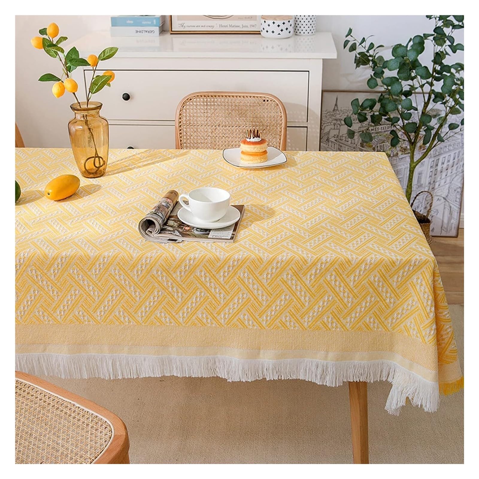 Nappe rectangulaire 180x230cm jaune anti-rayures pour protéger la table de salle à manger