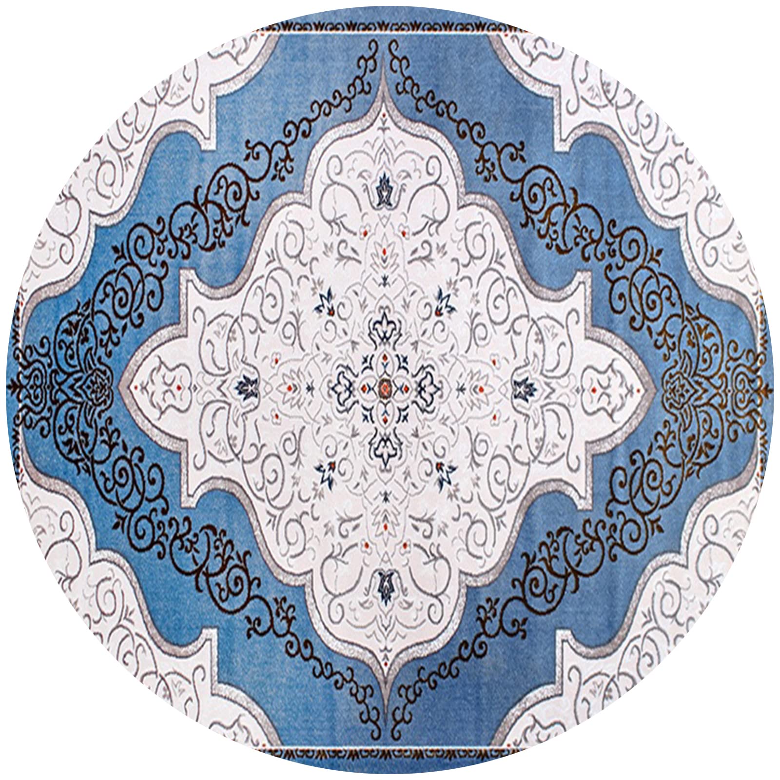 Designerski dywan, okrągły, średnica 200 cm, z krótkim włosiem, nowoczesny ornament do salonu, sypialni, pokoju dziecięcego, skandynawski vintage, kwiatowy niebieski, okrągły, Ø 200 cm
