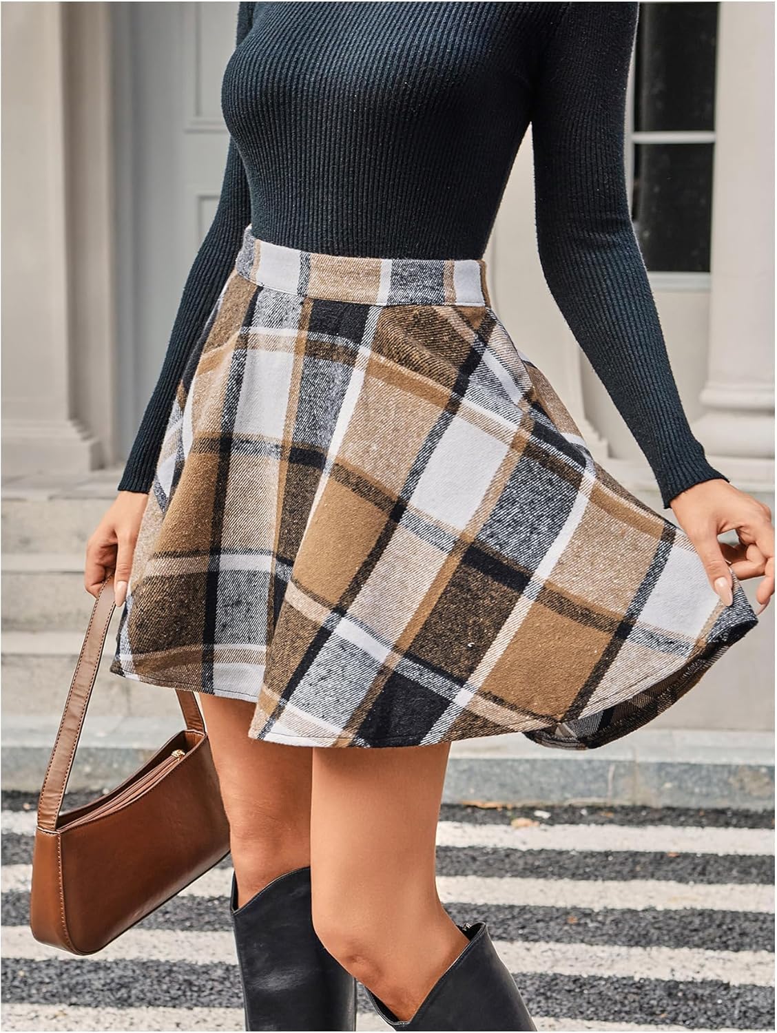 SweatyRocks Women's Plaid Flannel Skater Skirt High Waisted Flared Vintage Work Spring Skirts - Image 4