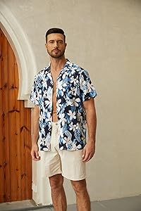 Hardaddy Men's Hawaiian Shirt Short Sleeve Tropical Button Down Shirts Floral Leaf Summer Beach Tops Holiday Wear