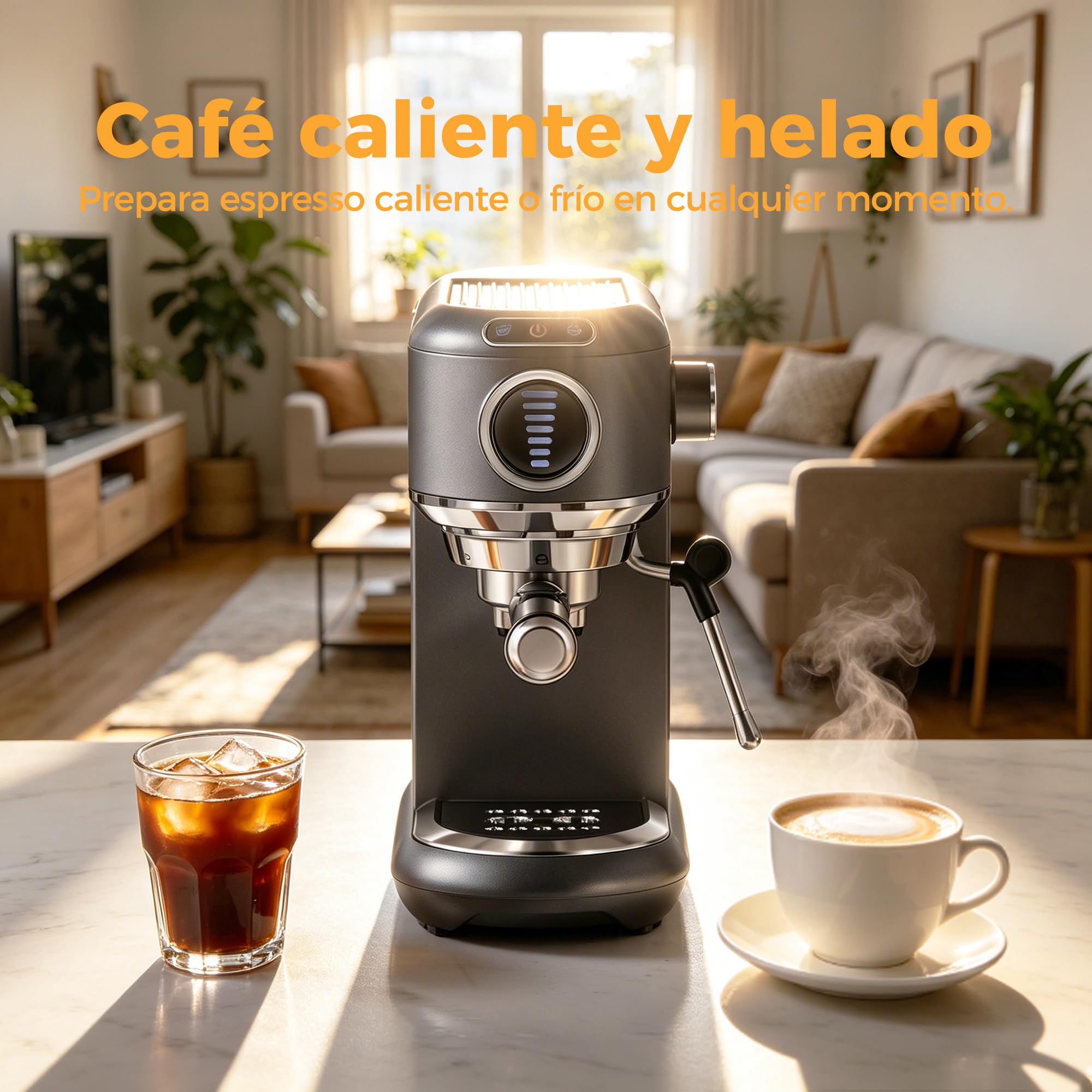 CAFELFFE MK-601F Cafetera 4-en-1, Compatible con Nes Original, DG, ESE y Café Molido, 19Bar Máquina de Espresso con Preparación en Caliente/Frío y Depósito 1,1L