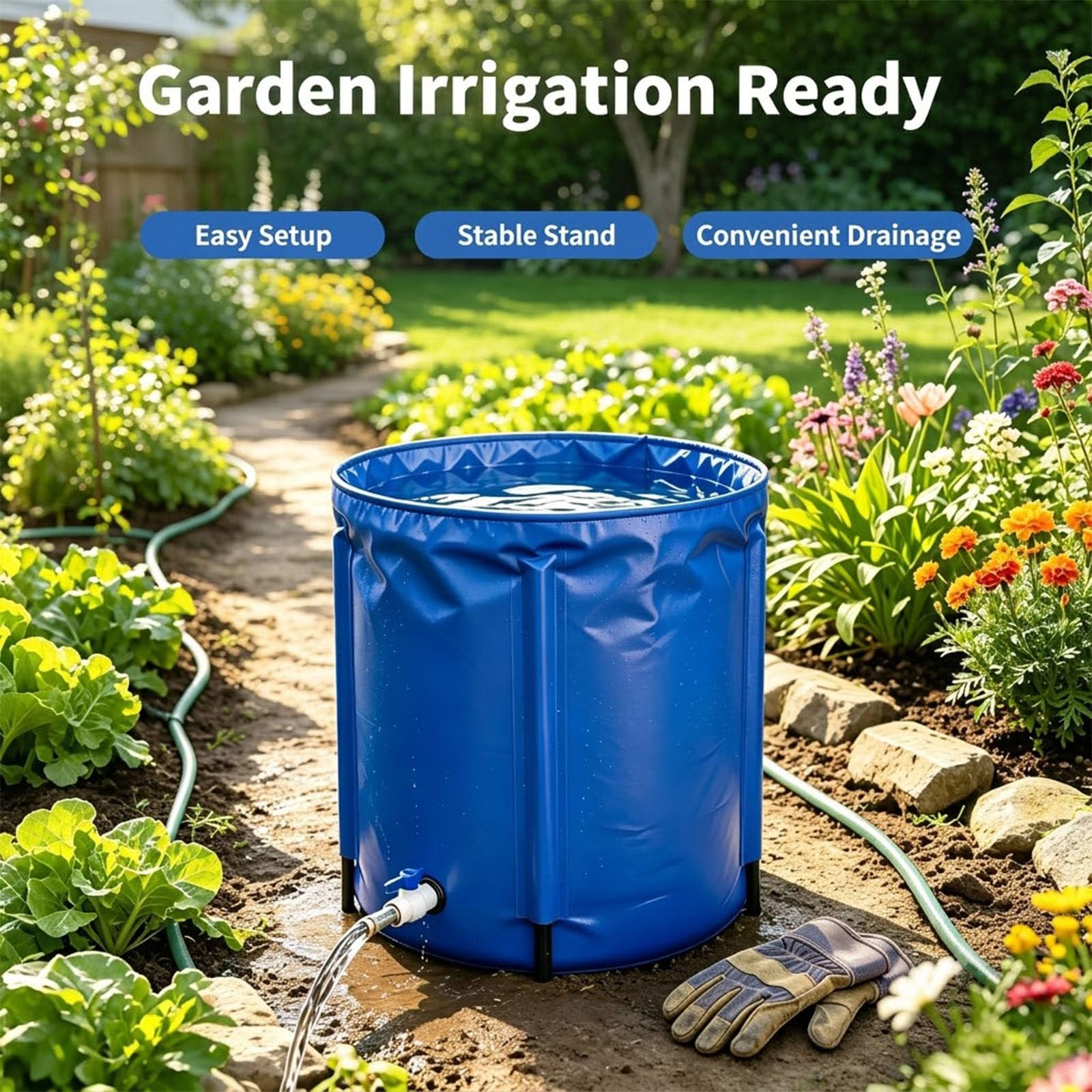 Faltbare Regentonne, Tragbarer Wassertank Mit Ablassventil 300L | Verstärkter Rahmen Und 3-Lagiges PVC-Material, Ideal Für Gartenbewässerung, Fischzucht Und Notfallbevorratung